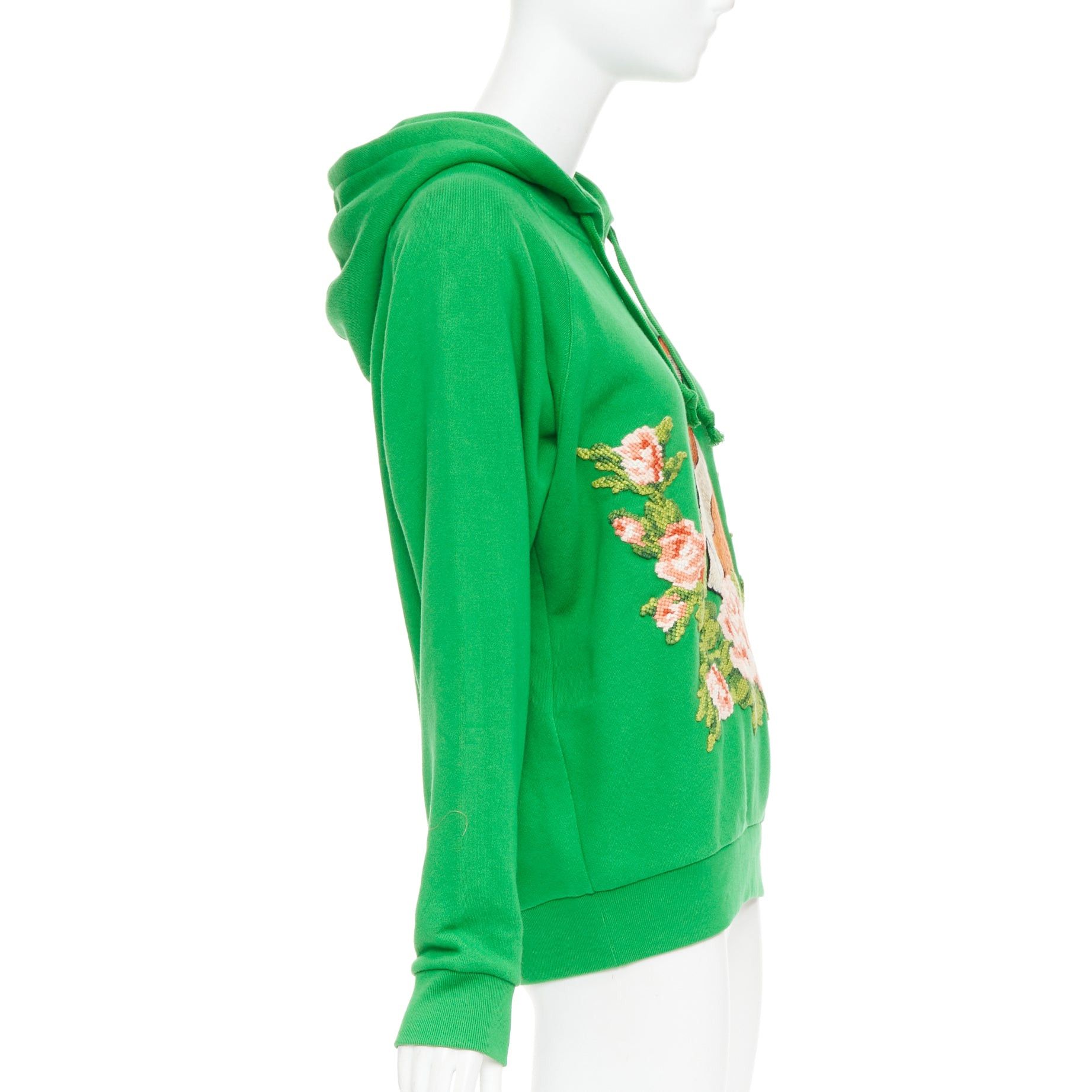 Gucci GUCCI Michele green cotton jersey embroidered Bunny flower hoodie XS Size XS / US 0-2 / IT 36-38 - 4 Thumbnail