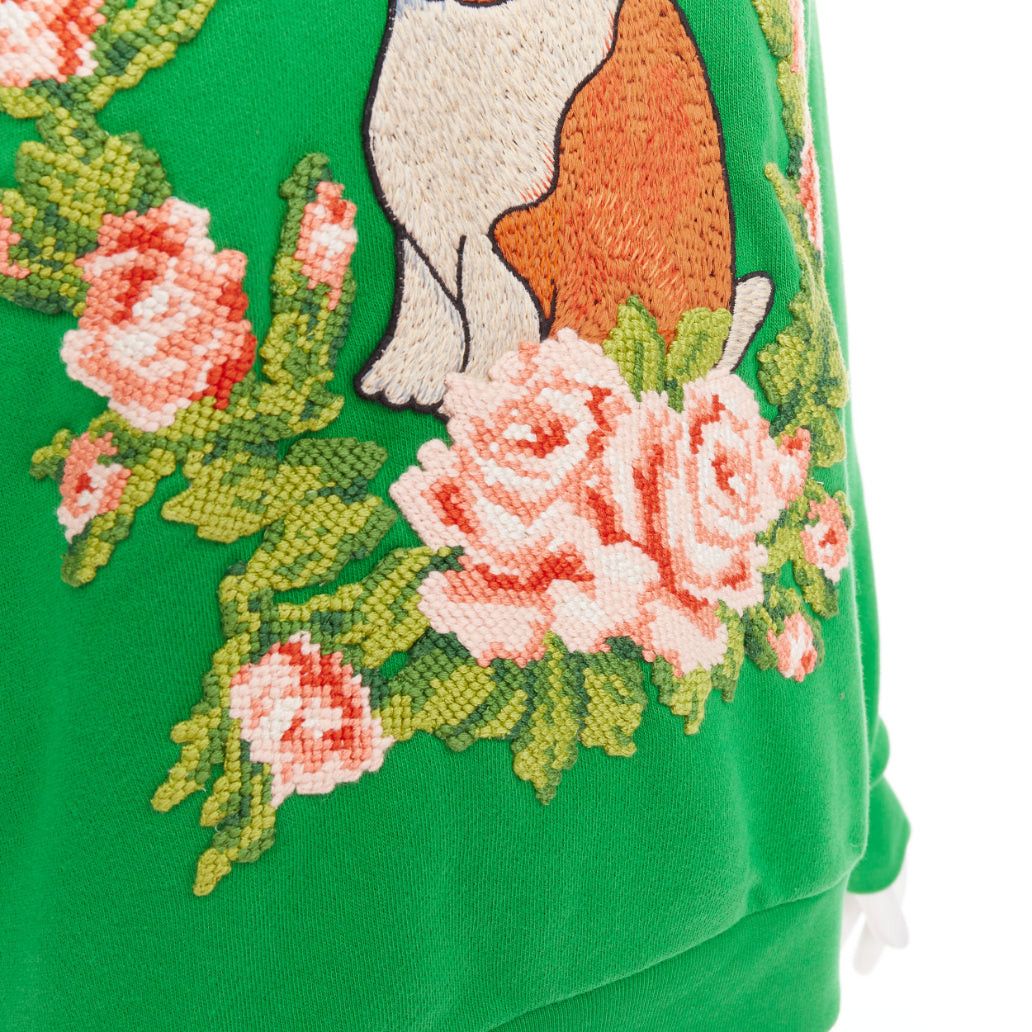 Gucci GUCCI Michele green cotton jersey embroidered Bunny flower hoodie XS Size XS / US 0-2 / IT 36-38 - 2 Thumbnail