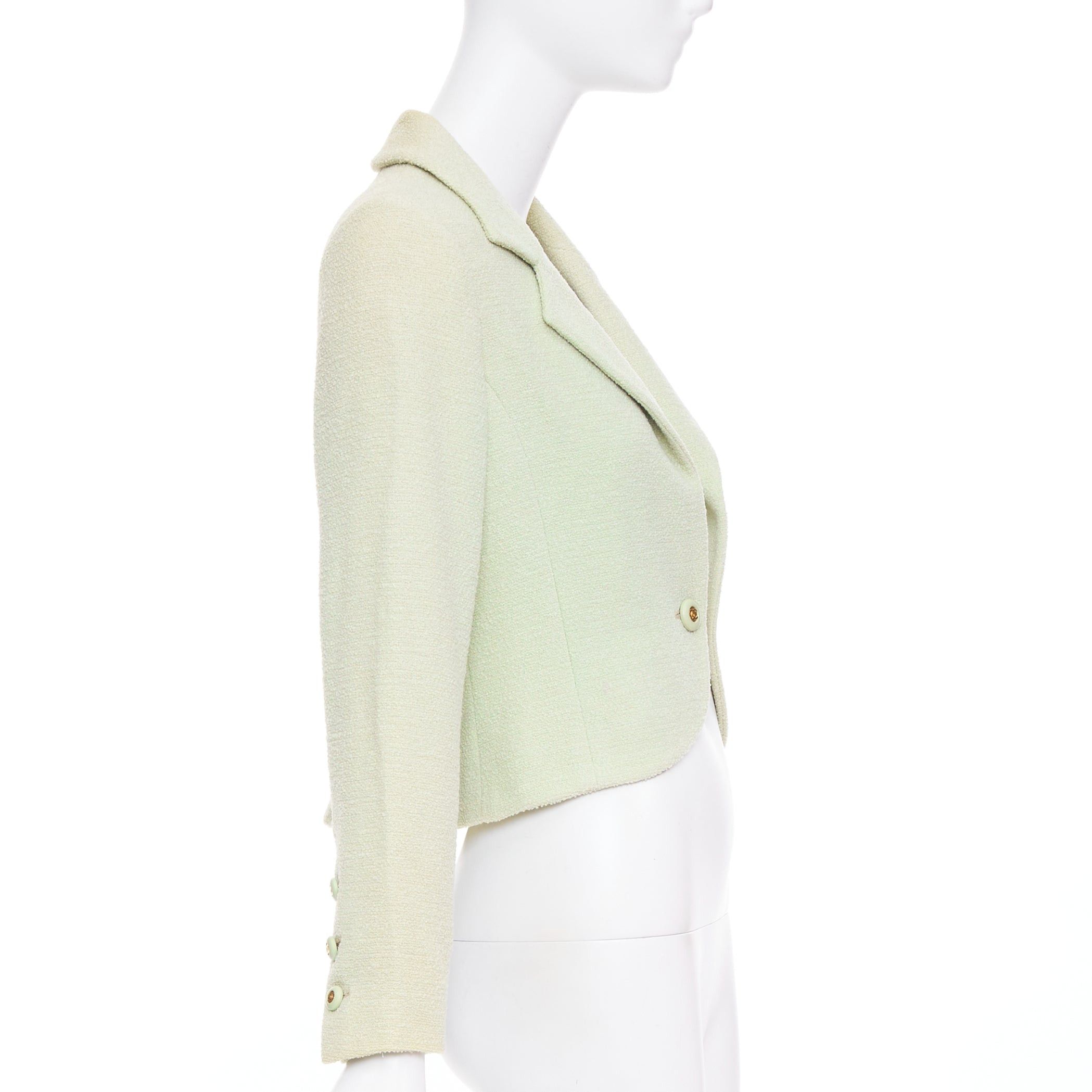 Chanel CHANEL 94P Vintage mint green boucle wool chain buttons cropped jacket FR42 XL Size L / US 10 / IT 46 - 4 Thumbnail
