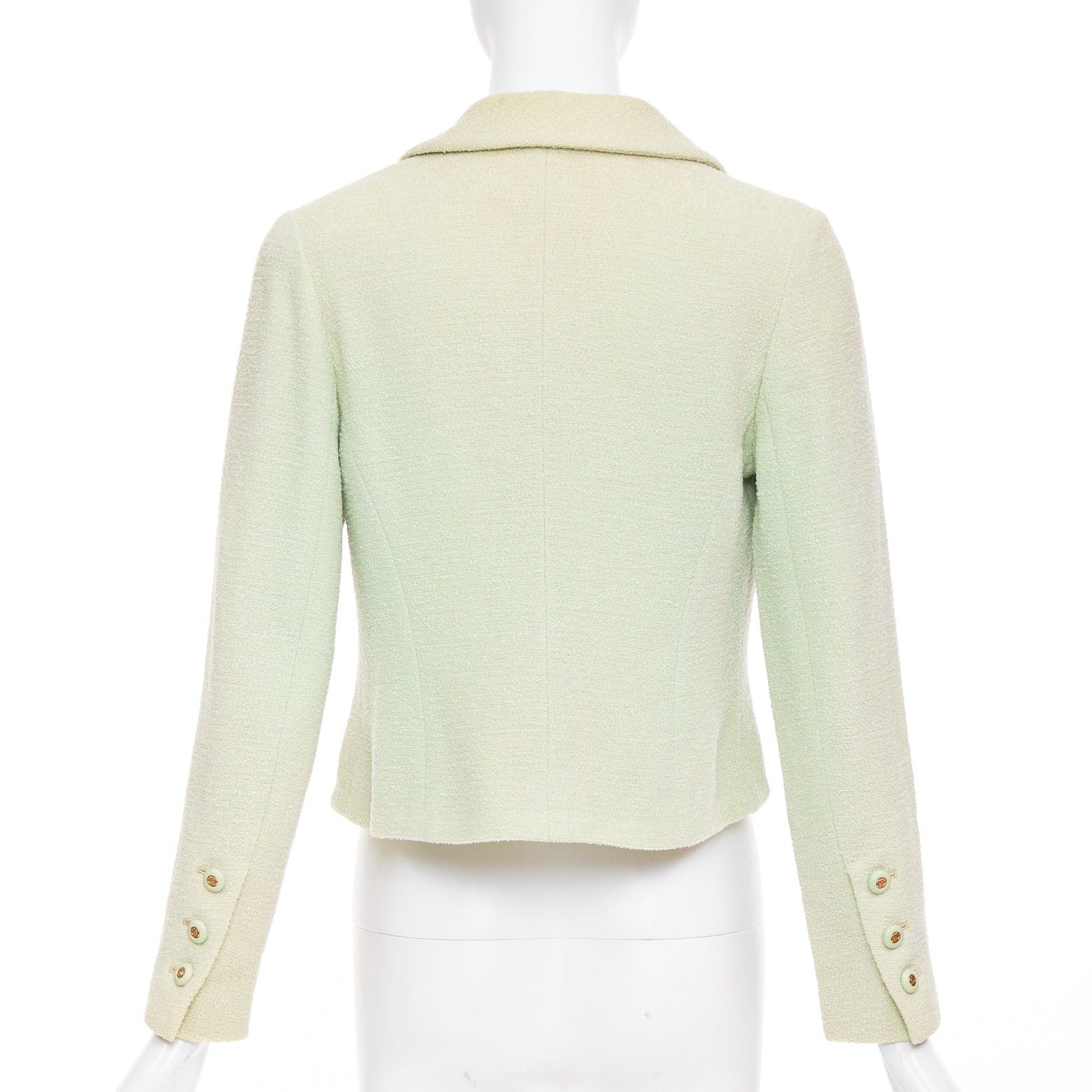 Chanel CHANEL 94P Vintage mint green boucle wool chain buttons cropped jacket FR42 XL Size L / US 10 / IT 46 - 5 Thumbnail