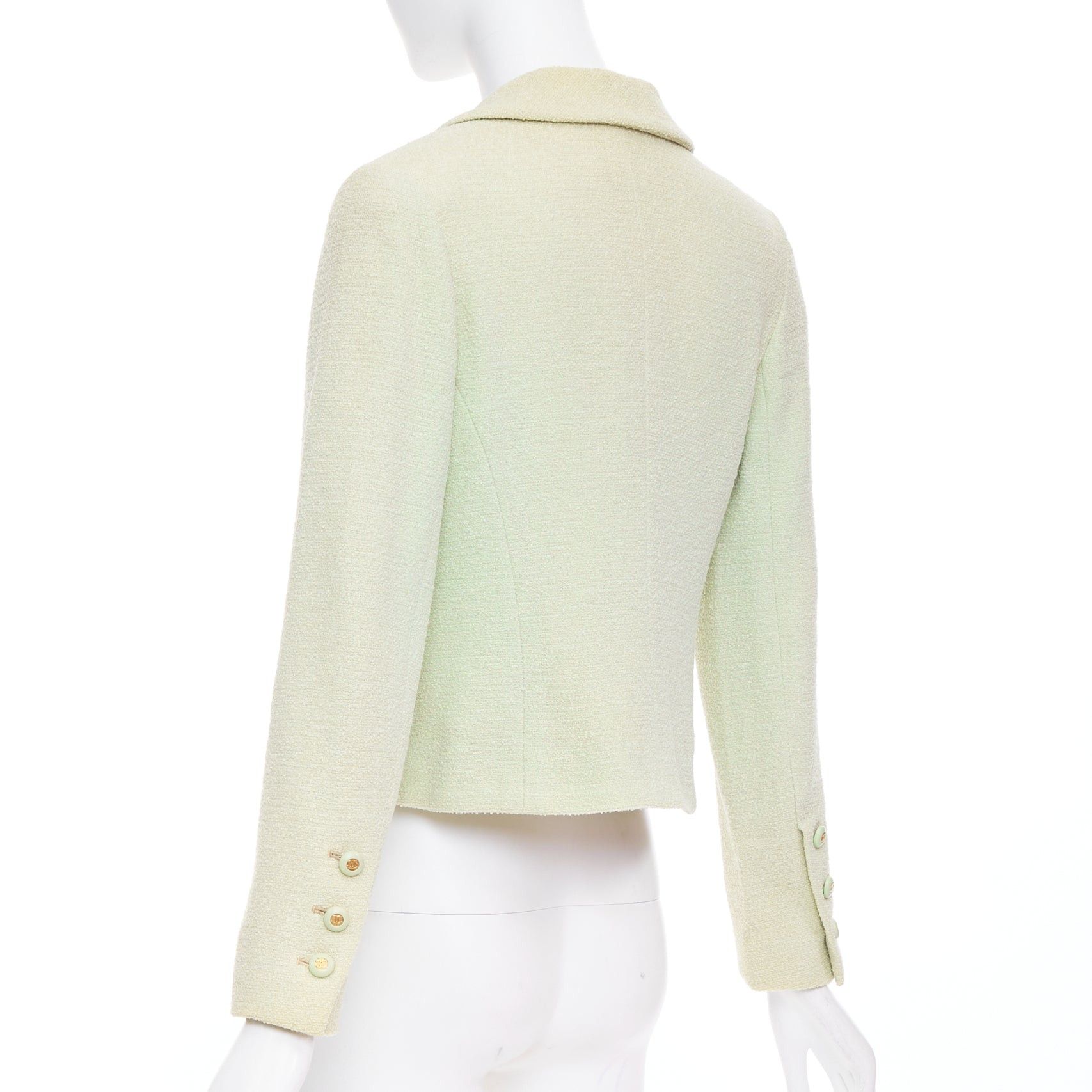 Chanel CHANEL 94P Vintage mint green boucle wool chain buttons cropped jacket FR42 XL Size L / US 10 / IT 46 - 6 Thumbnail