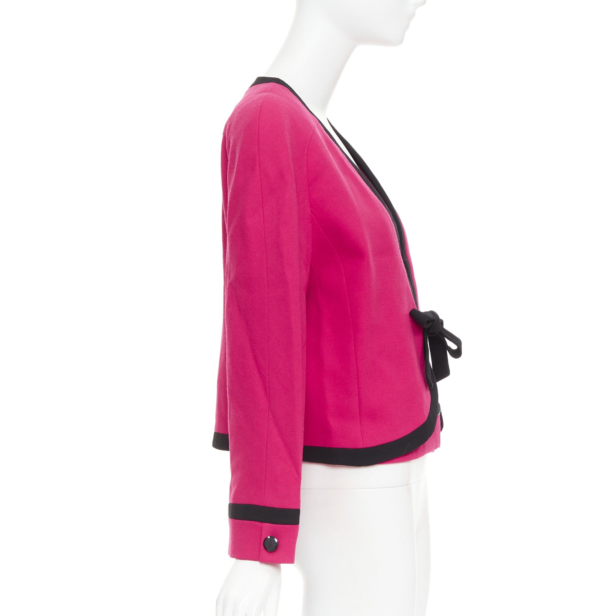 Valentino VALENTINO Vintage Miss V 1980's fuschia wool black trim bow front cropped blazer IT44 L Size M / US 6-8 / IT 42-44 - 5 Thumbnail