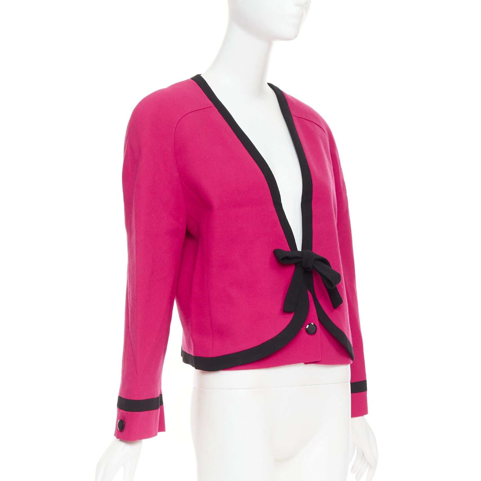 Valentino VALENTINO Vintage Miss V 1980's fuschia wool black trim bow front cropped blazer IT44 L Size M / US 6-8 / IT 42-44 - 4 Thumbnail