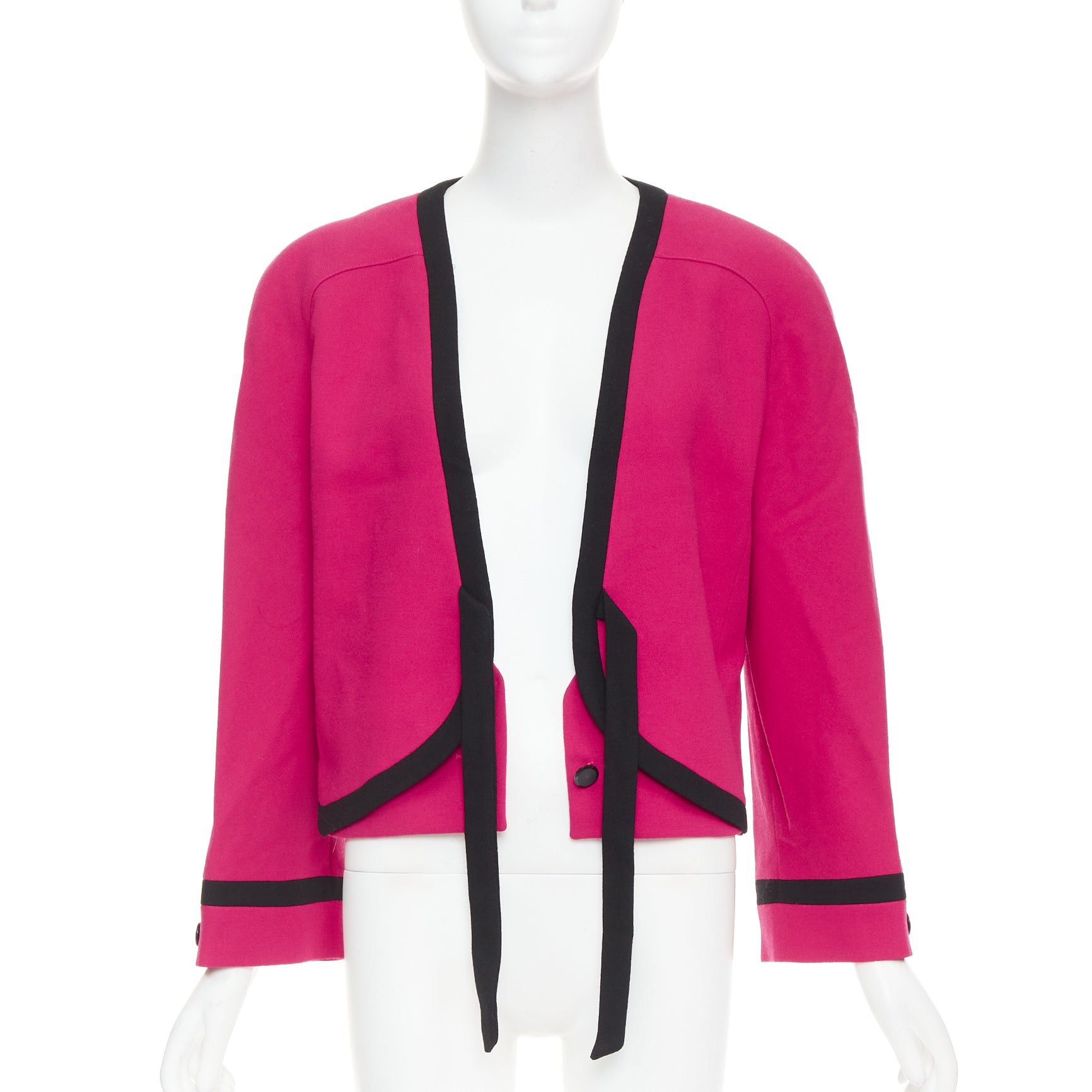 Valentino VALENTINO Vintage Miss V 1980's fuschia wool black trim bow front cropped blazer IT44 L Size M / US 6-8 / IT 42-44 - 3 Thumbnail