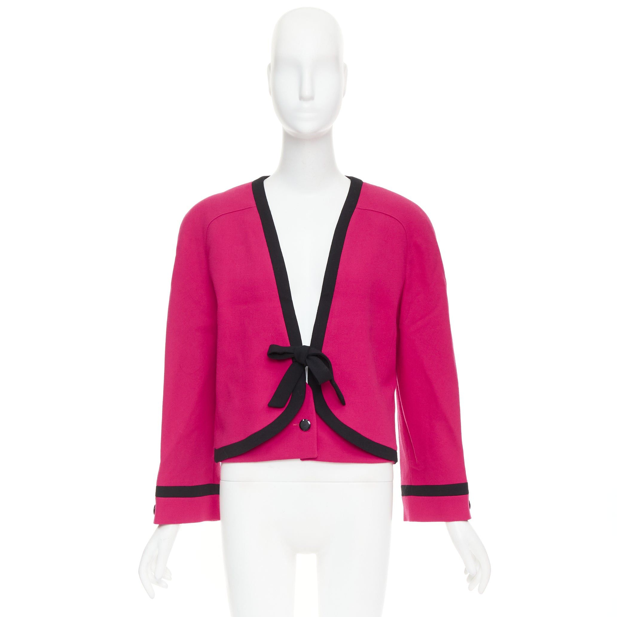 Valentino VALENTINO Vintage Miss V 1980's fuschia wool black trim bow front cropped blazer IT44 L Size M / US 6-8 / IT 42-44 - 10 Thumbnail