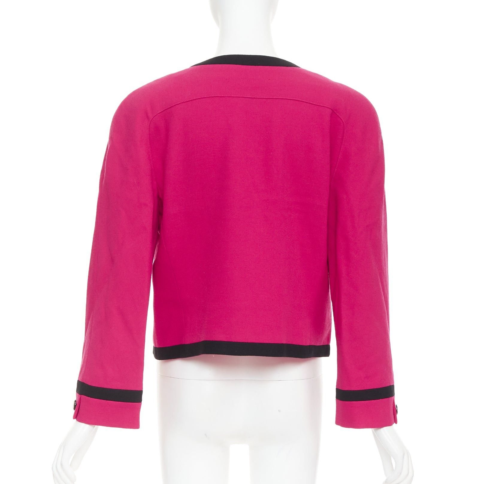 Valentino VALENTINO Vintage Miss V 1980's fuschia wool black trim bow front cropped blazer IT44 L Size M / US 6-8 / IT 42-44 - 6 Thumbnail