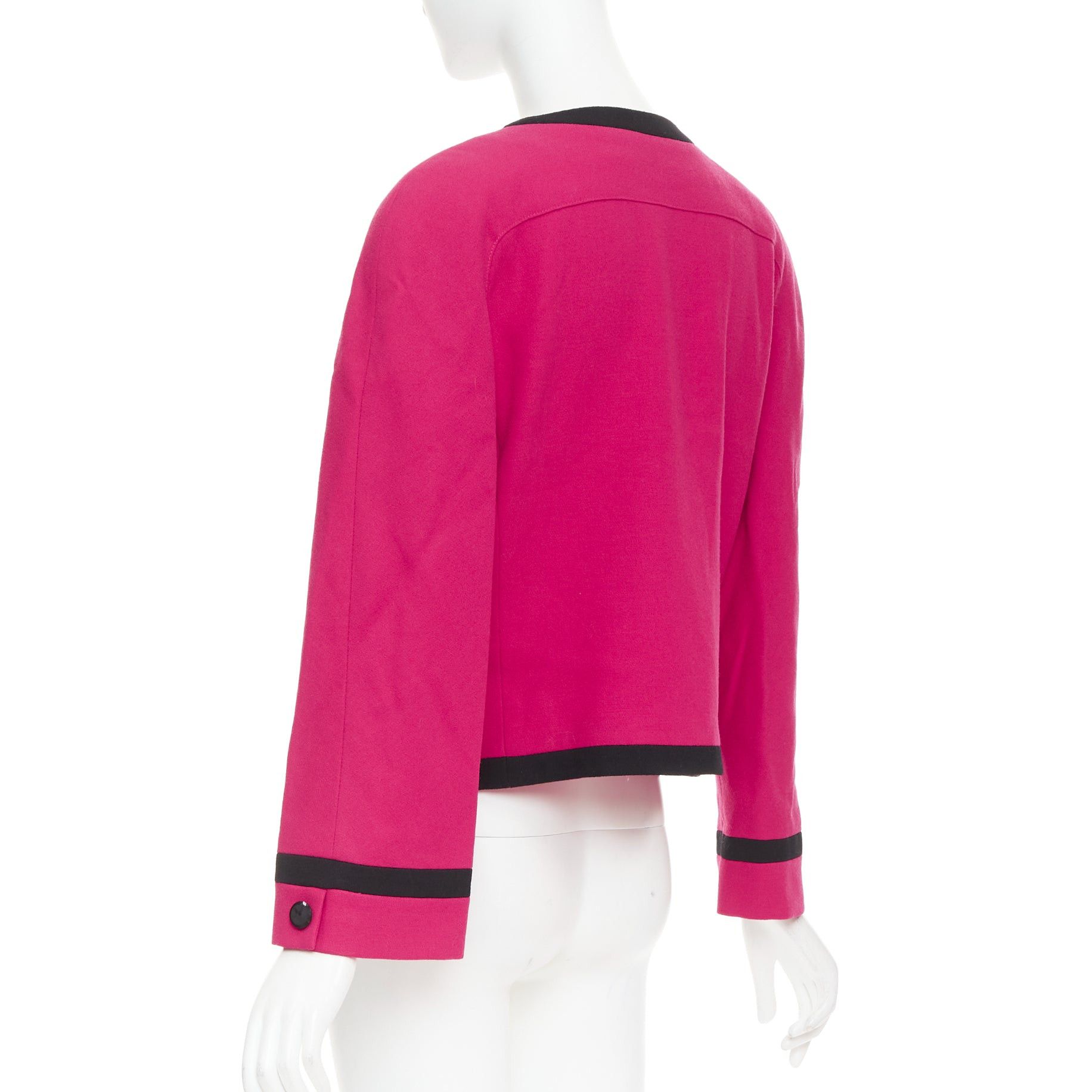 Valentino VALENTINO Vintage Miss V 1980's fuschia wool black trim bow front cropped blazer IT44 L Size M / US 6-8 / IT 42-44 - 7 Thumbnail