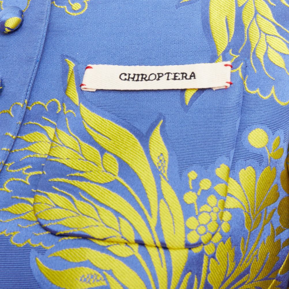Gucci rare GUCCI 2017 blue yellow beetle embroidery floral jacquard puff sleeve belted jacket IT40 S Size S / US 4 / IT 40 - 2 Thumbnail