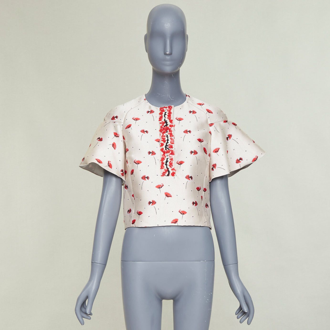 Giambattista Valli GIAMBATTISTA VALLI 2014 poppy floral ruffle beaded embellished crop top IT40 XS Size S / US 4 / IT 40 - 9 Thumbnail