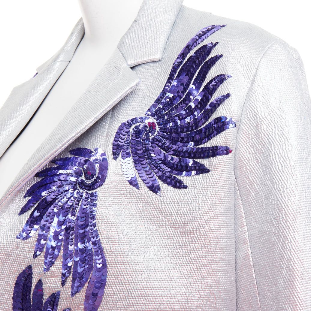 Dries Van Noten DRIES VAN NOTEN 2016 Runway metallic silver purple sequin wing blazer FR34 XS Size XS / US 0-2 / IT 36-38 - 2 Thumbnail
