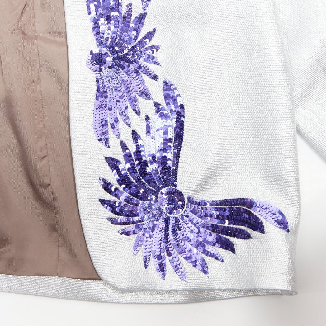 Dries Van Noten DRIES VAN NOTEN 2016 Runway metallic silver purple sequin wing blazer FR34 XS Size XS / US 0-2 / IT 36-38 - 7 Thumbnail
