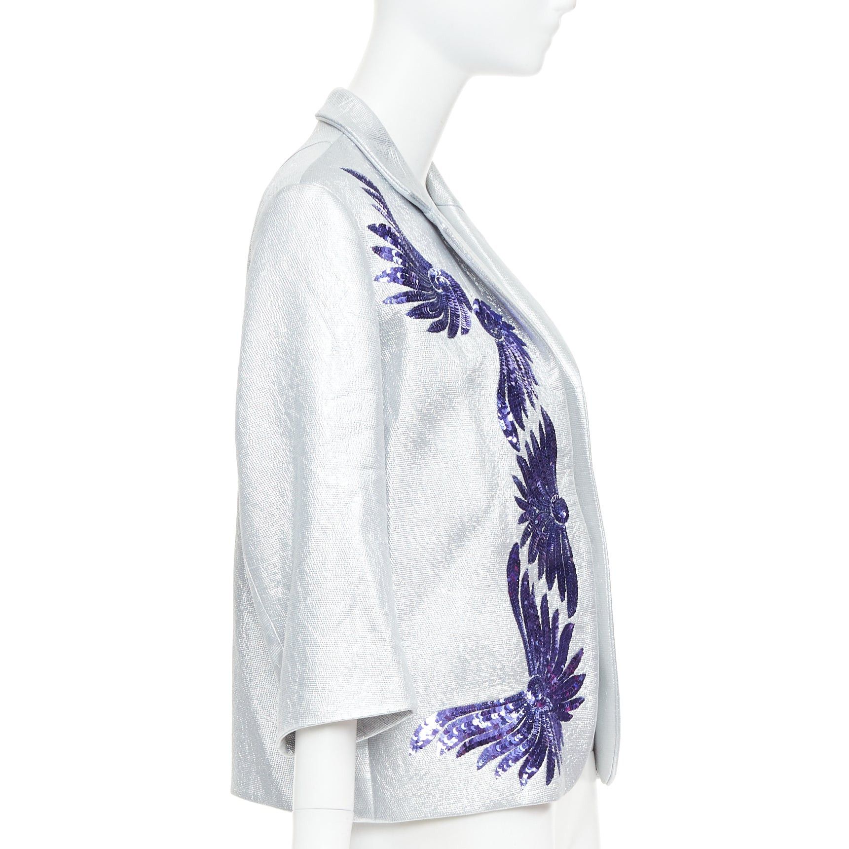 Dries Van Noten DRIES VAN NOTEN 2016 Runway metallic silver purple sequin wing blazer FR34 XS Size XS / US 0-2 / IT 36-38 - 4 Thumbnail