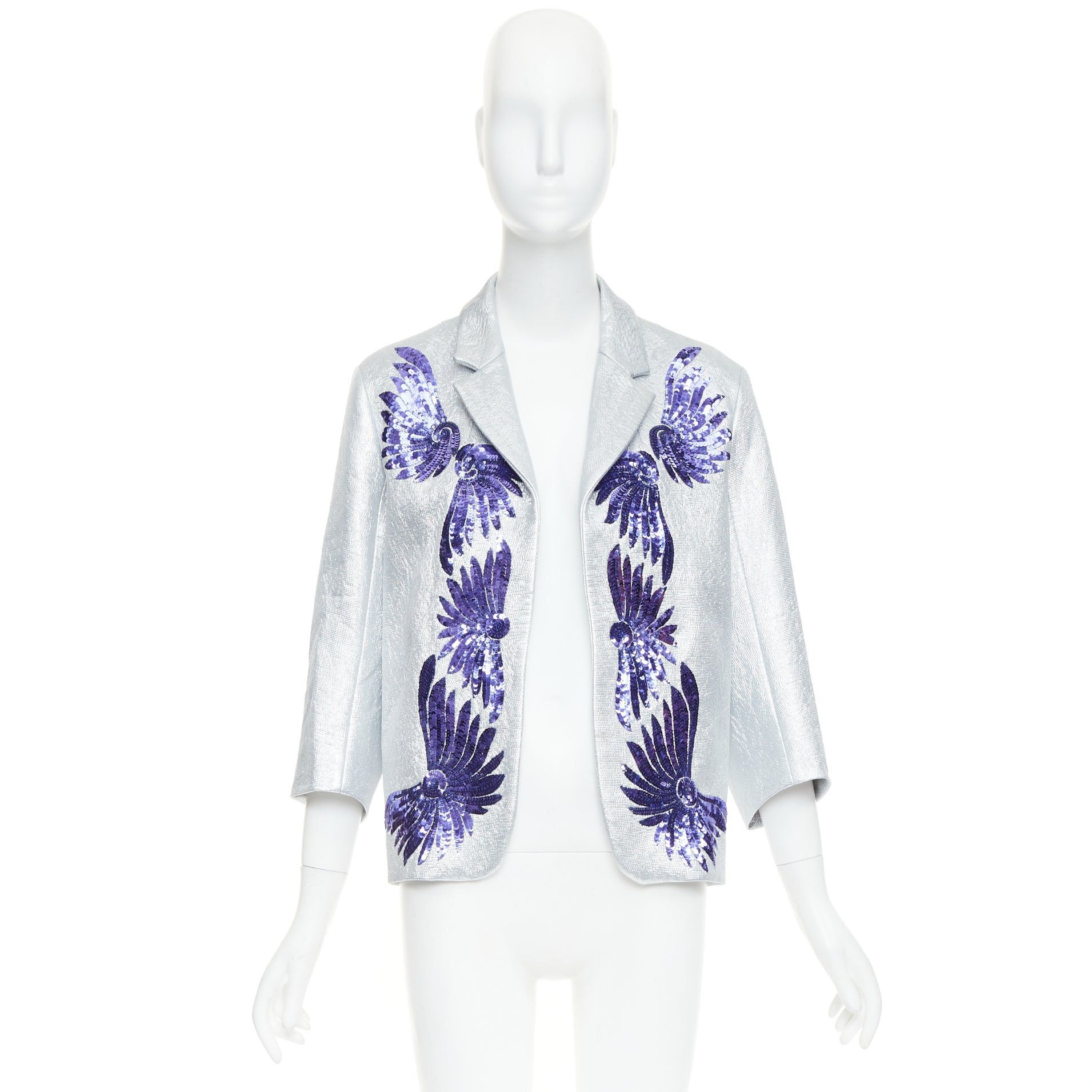 Dries Van Noten DRIES VAN NOTEN 2016 Runway metallic silver purple sequin wing blazer FR34 XS Size XS / US 0-2 / IT 36-38 - 9 Thumbnail