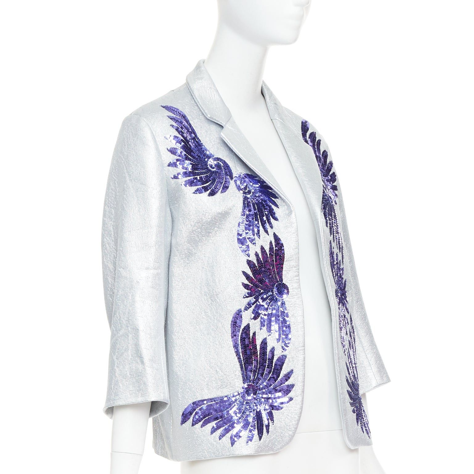 Dries Van Noten DRIES VAN NOTEN 2016 Runway metallic silver purple sequin wing blazer FR34 XS Size XS / US 0-2 / IT 36-38 - 3 Thumbnail