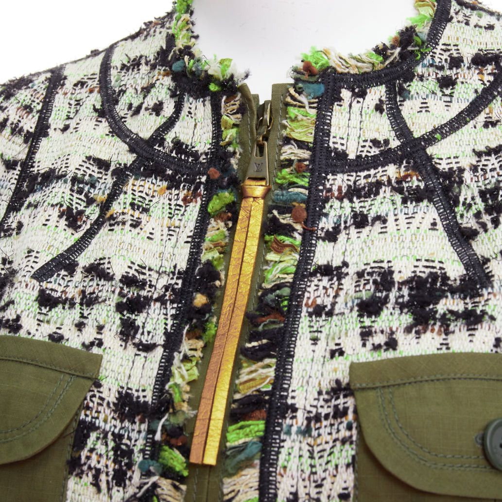 Louis Vuitton LOUIS VUITTON 2016 Runway Fleury khaki cotton tweed leather trim safari jacket FR34 XS Size XS / US 0-2 / IT 36-38 - 2 Thumbnail