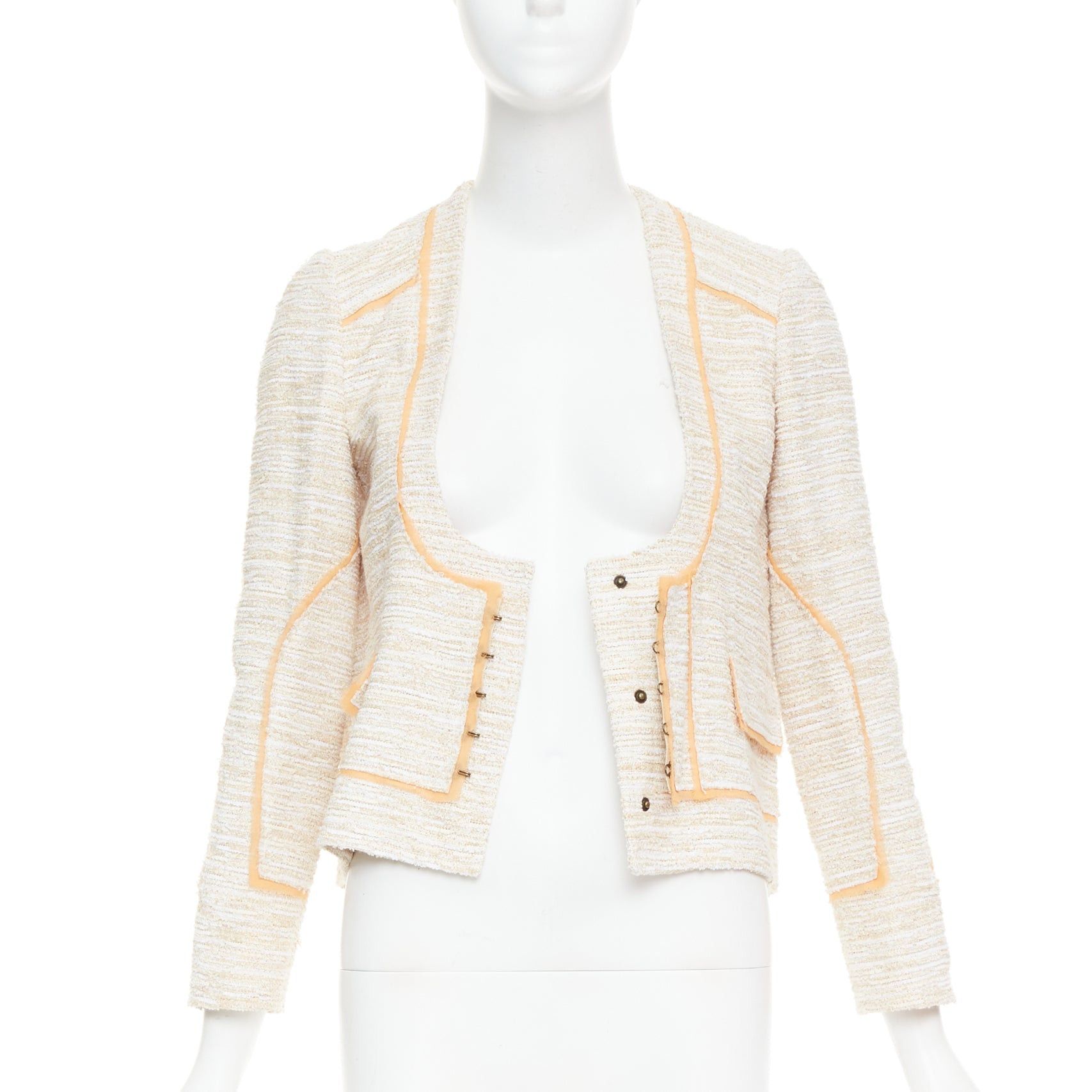 Proenza Schouler PROENZA SCHOULER 2011 beige cotton tweed orange trim scoop jacket US2 S Size S / US 4 / IT 40 - 3 Thumbnail