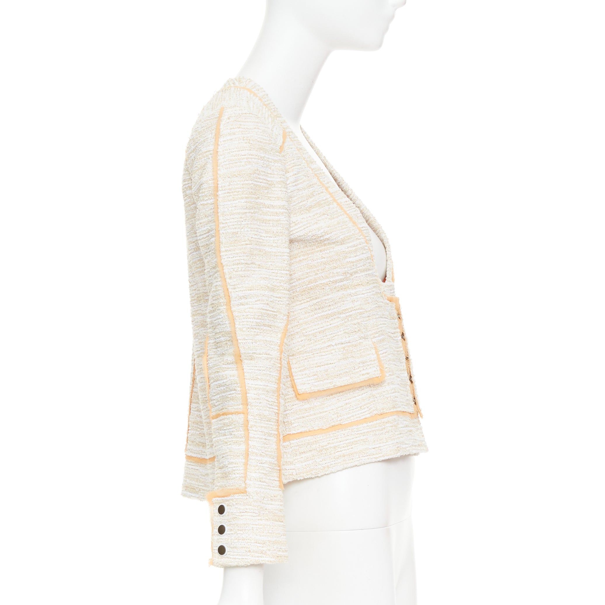 Proenza Schouler PROENZA SCHOULER 2011 beige cotton tweed orange trim scoop jacket US2 S Size S / US 4 / IT 40 - 5 Thumbnail