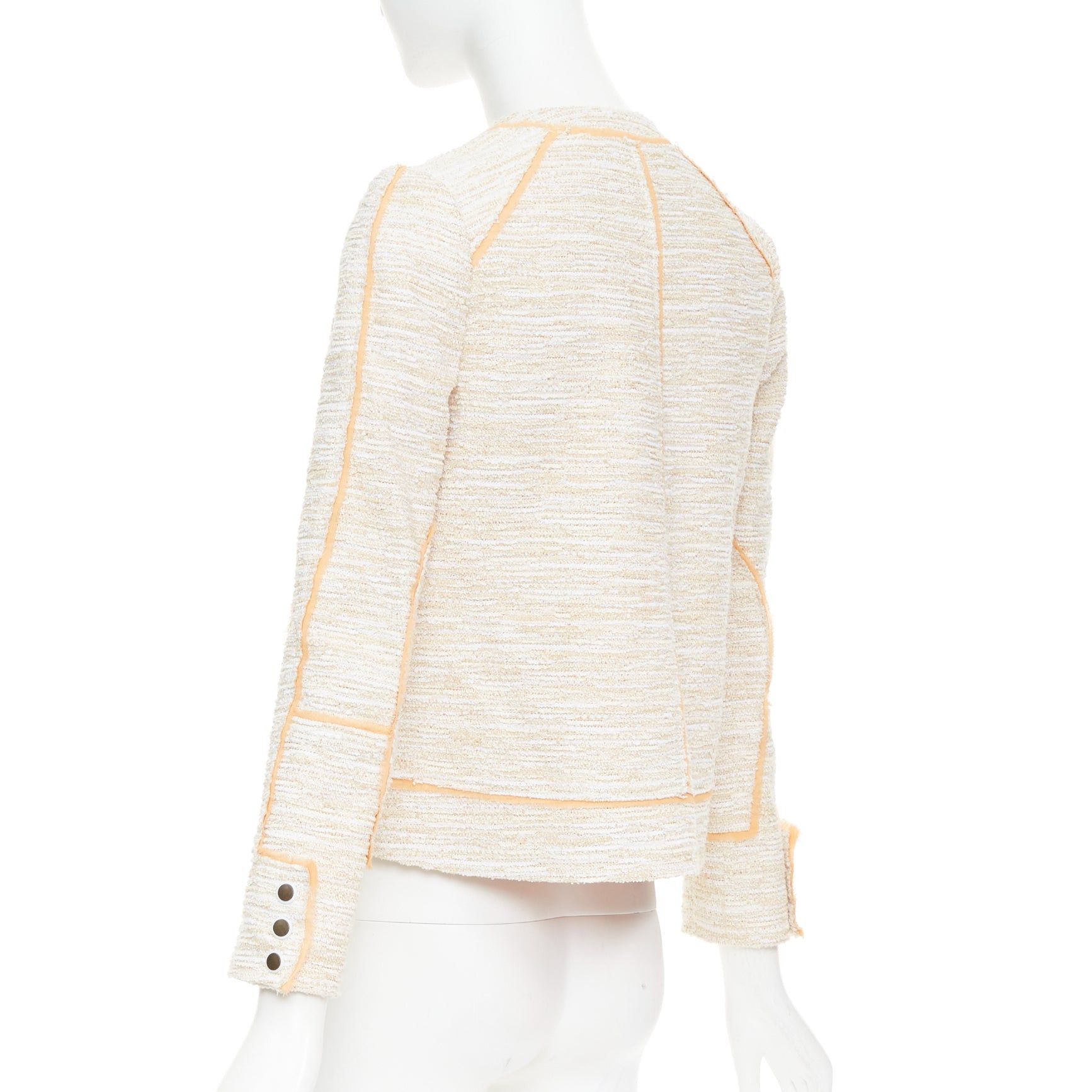 Proenza Schouler PROENZA SCHOULER 2011 beige cotton tweed orange trim scoop jacket US2 S Size S / US 4 / IT 40 - 7 Thumbnail