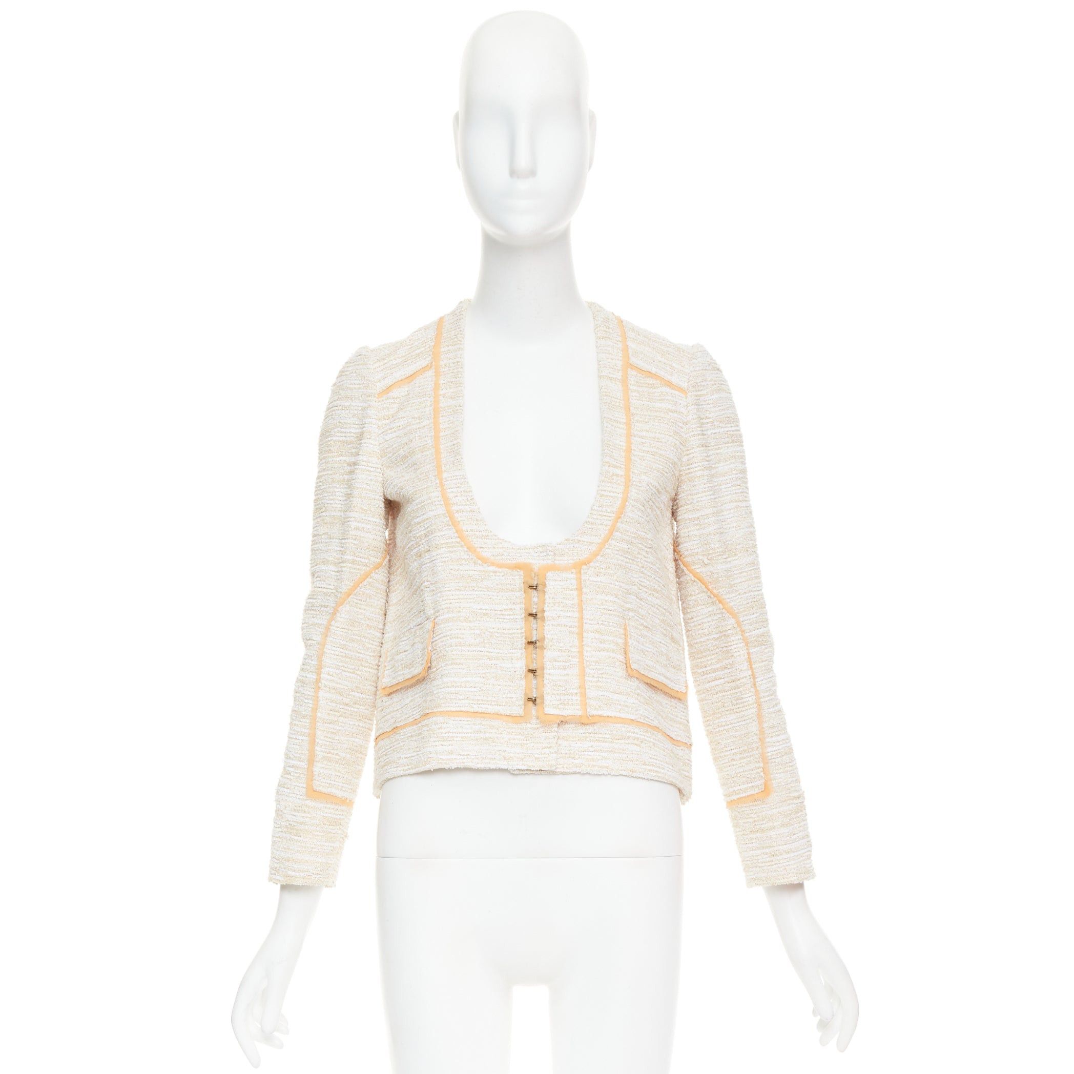 Proenza Schouler PROENZA SCHOULER 2011 beige cotton tweed orange trim scoop jacket US2 S Size S / US 4 / IT 40 - 10 Thumbnail