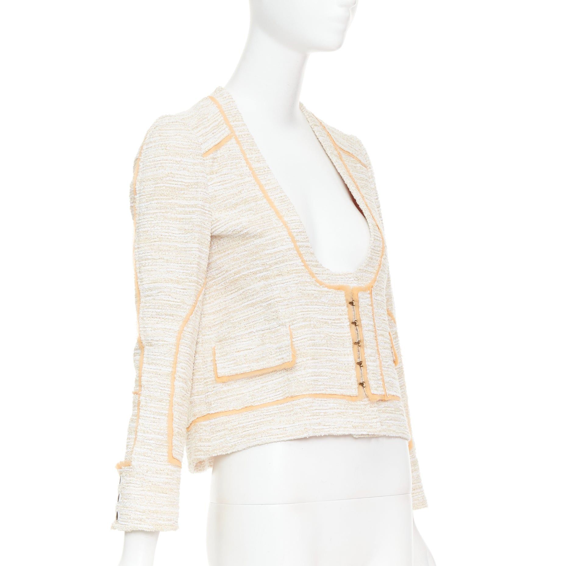 Proenza Schouler PROENZA SCHOULER 2011 beige cotton tweed orange trim scoop jacket US2 S Size S / US 4 / IT 40 - 4 Thumbnail