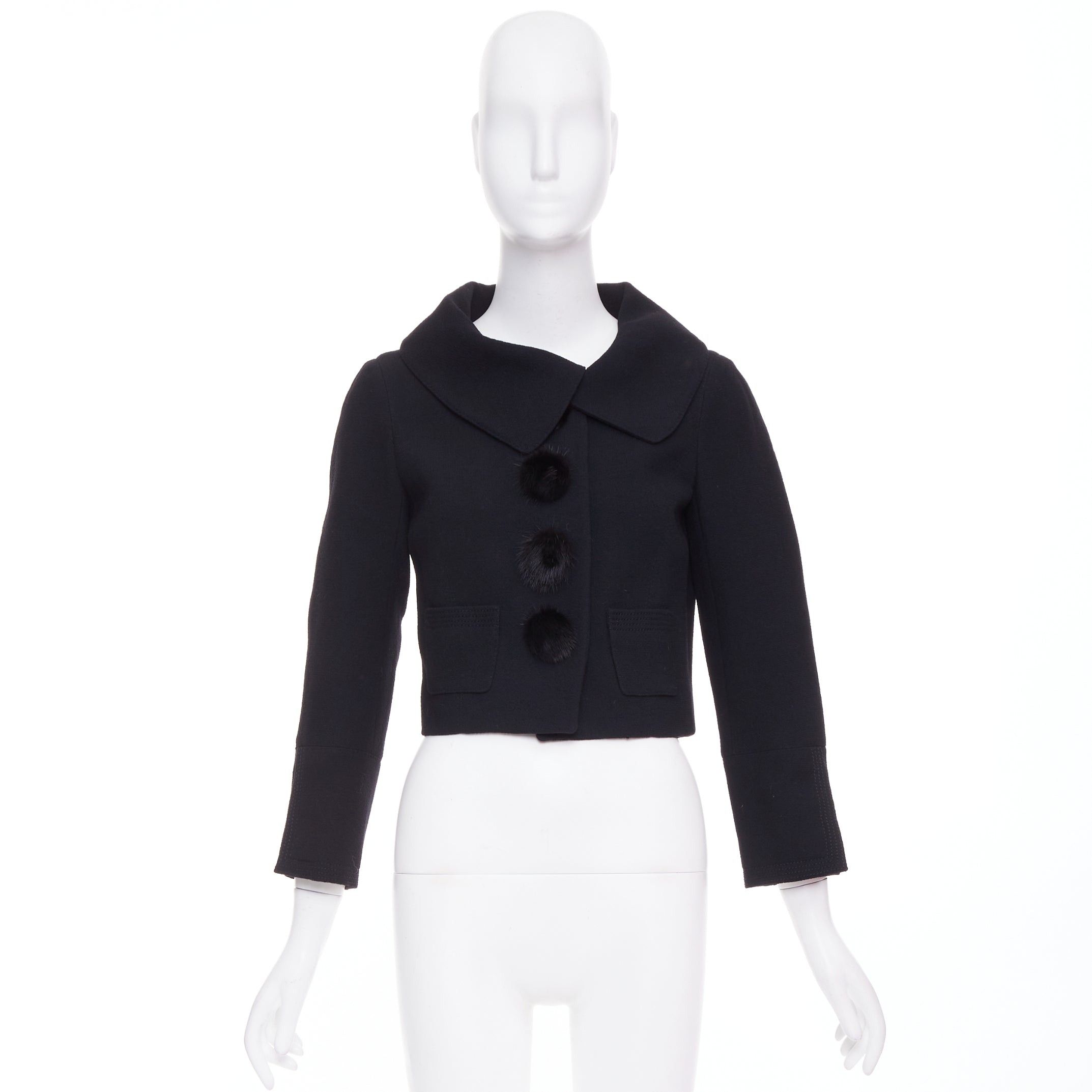 Louis Vuitton LOUIS VUITTON 2007 black wool crepe Mink fur button cropped jacket FR38 M Size M / US 6-8 / IT 42-44 - 10 Thumbnail