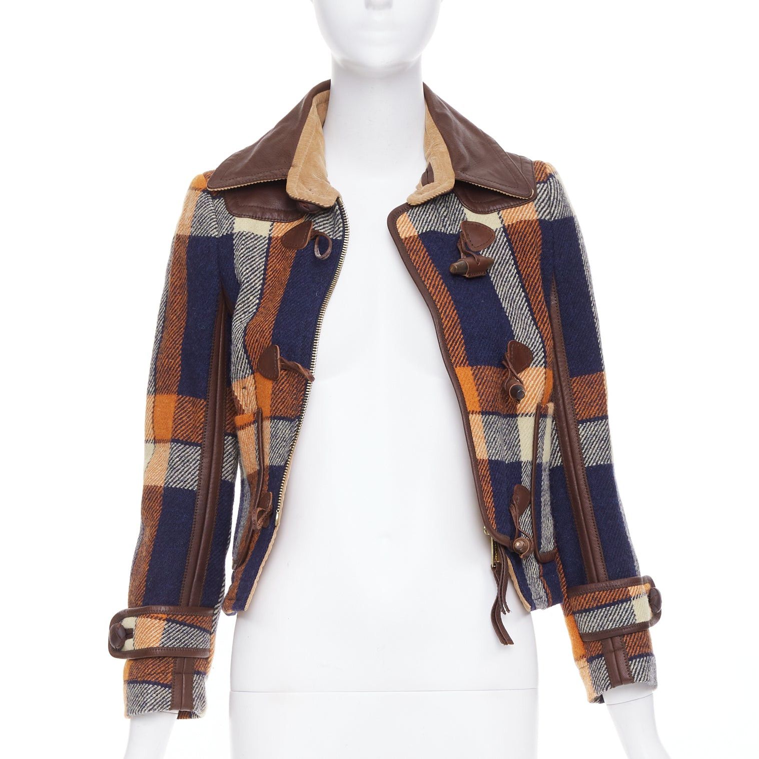 Dsquared2 DSQUARED2 2004 Runway brown navy plaid wool duffle Montgomery cropped jacket IT40 S Size S / US 4 / IT 40 - 3 Thumbnail