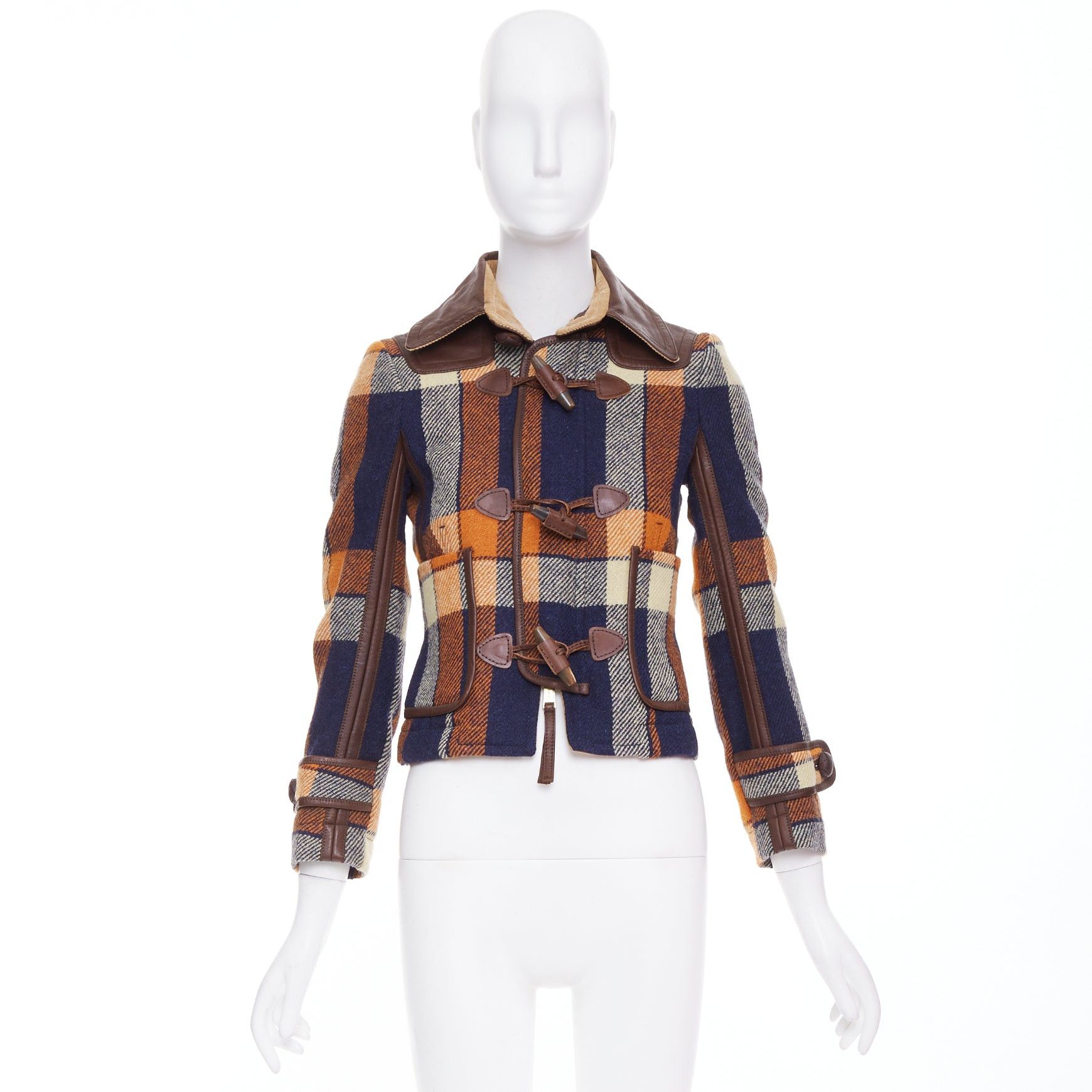 Dsquared2 DSQUARED2 2004 Runway brown navy plaid wool duffle Montgomery cropped jacket IT40 S Size S / US 4 / IT 40 - 11 Thumbnail