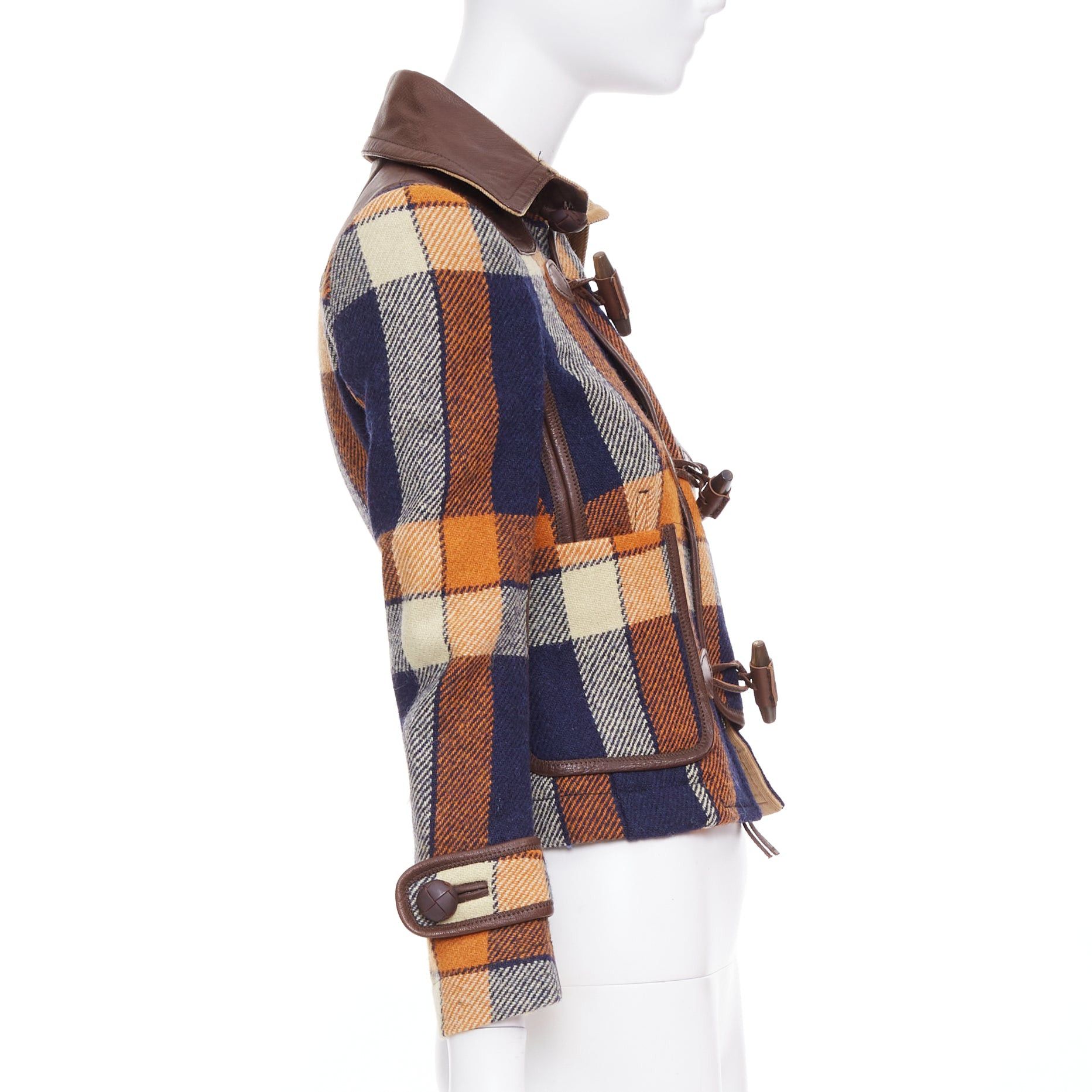Dsquared2 DSQUARED2 2004 Runway brown navy plaid wool duffle Montgomery cropped jacket IT40 S Size S / US 4 / IT 40 - 5 Thumbnail