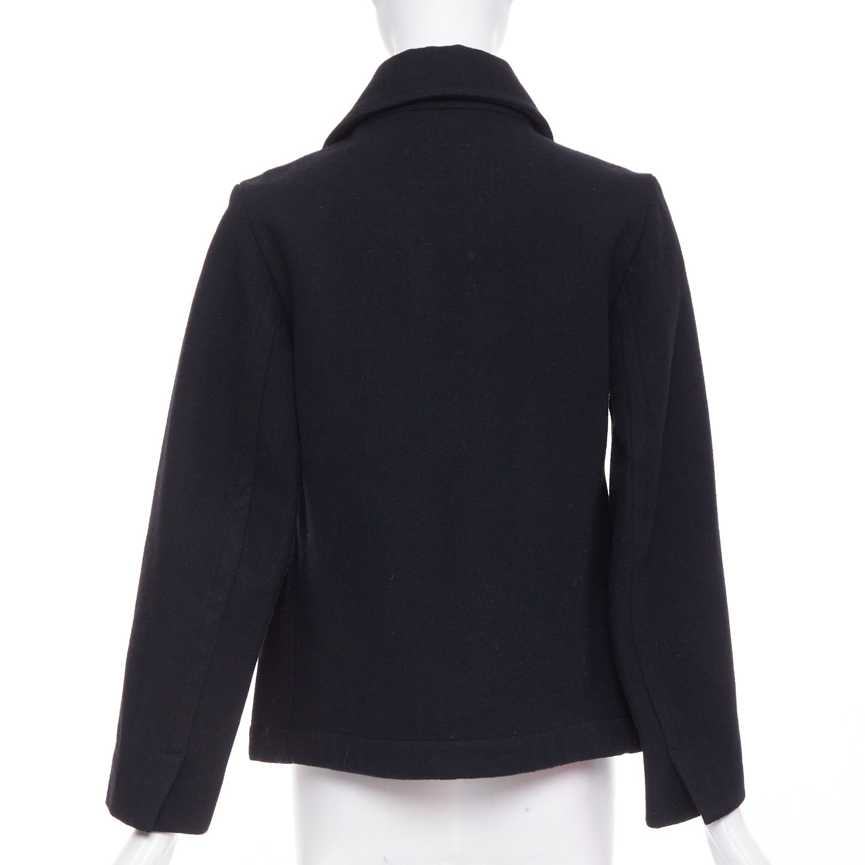 Limi Feu LIMI FEU black wool blend asymmetrical double breasted wool melton peacoat jacket S Size S / US 4 / IT 40 - 6 Thumbnail