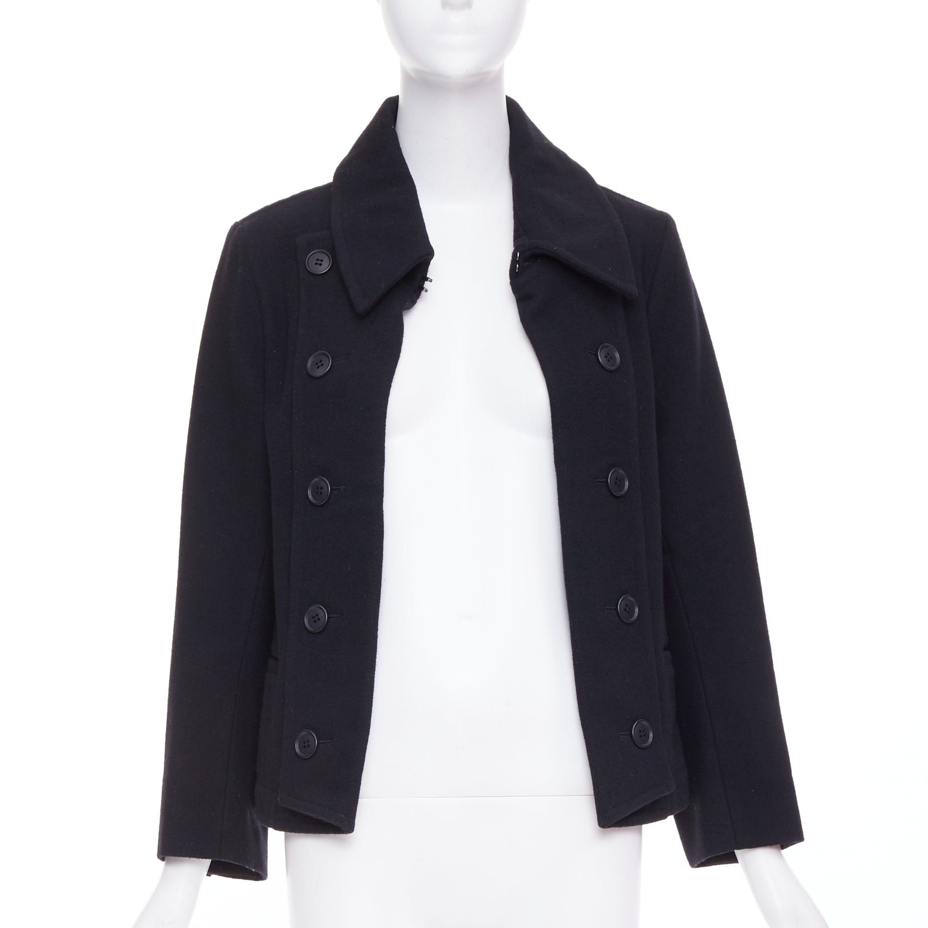 Limi Feu LIMI FEU black wool blend asymmetrical double breasted wool melton peacoat jacket S Size S / US 4 / IT 40 - 3 Thumbnail