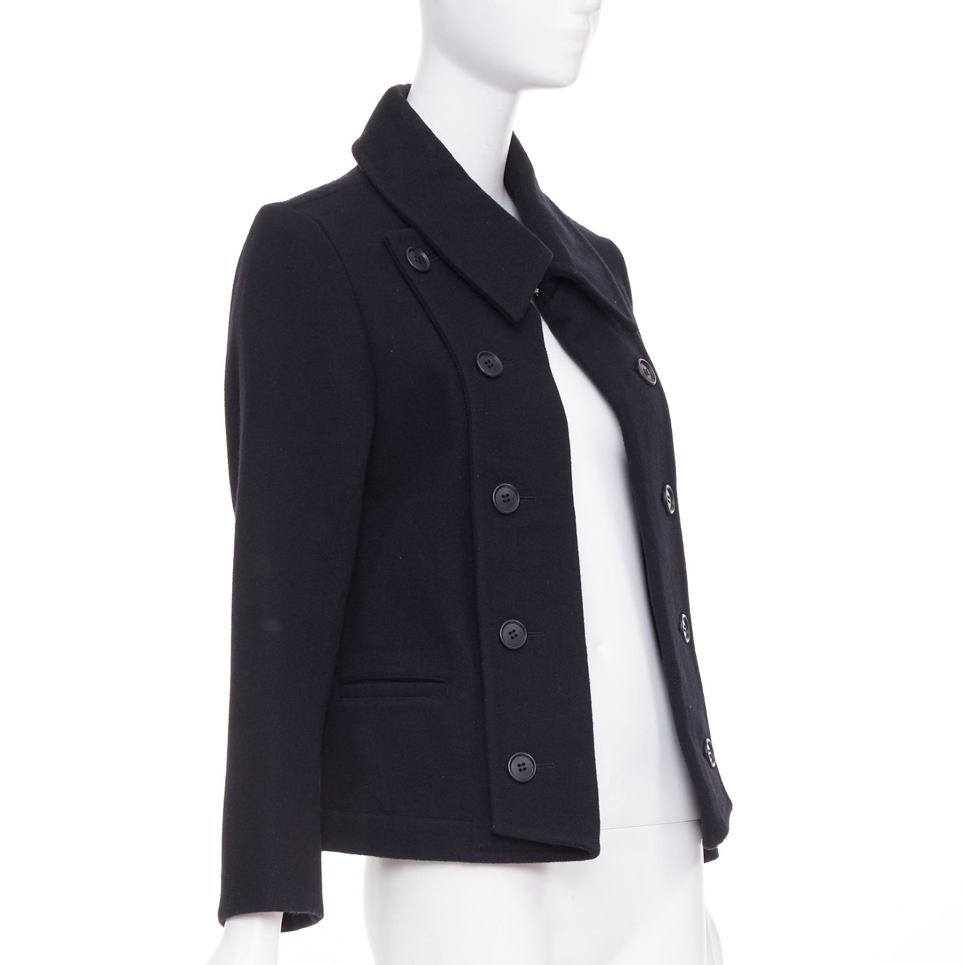 Limi Feu LIMI FEU black wool blend asymmetrical double breasted wool melton peacoat jacket S Size S / US 4 / IT 40 - 4 Thumbnail