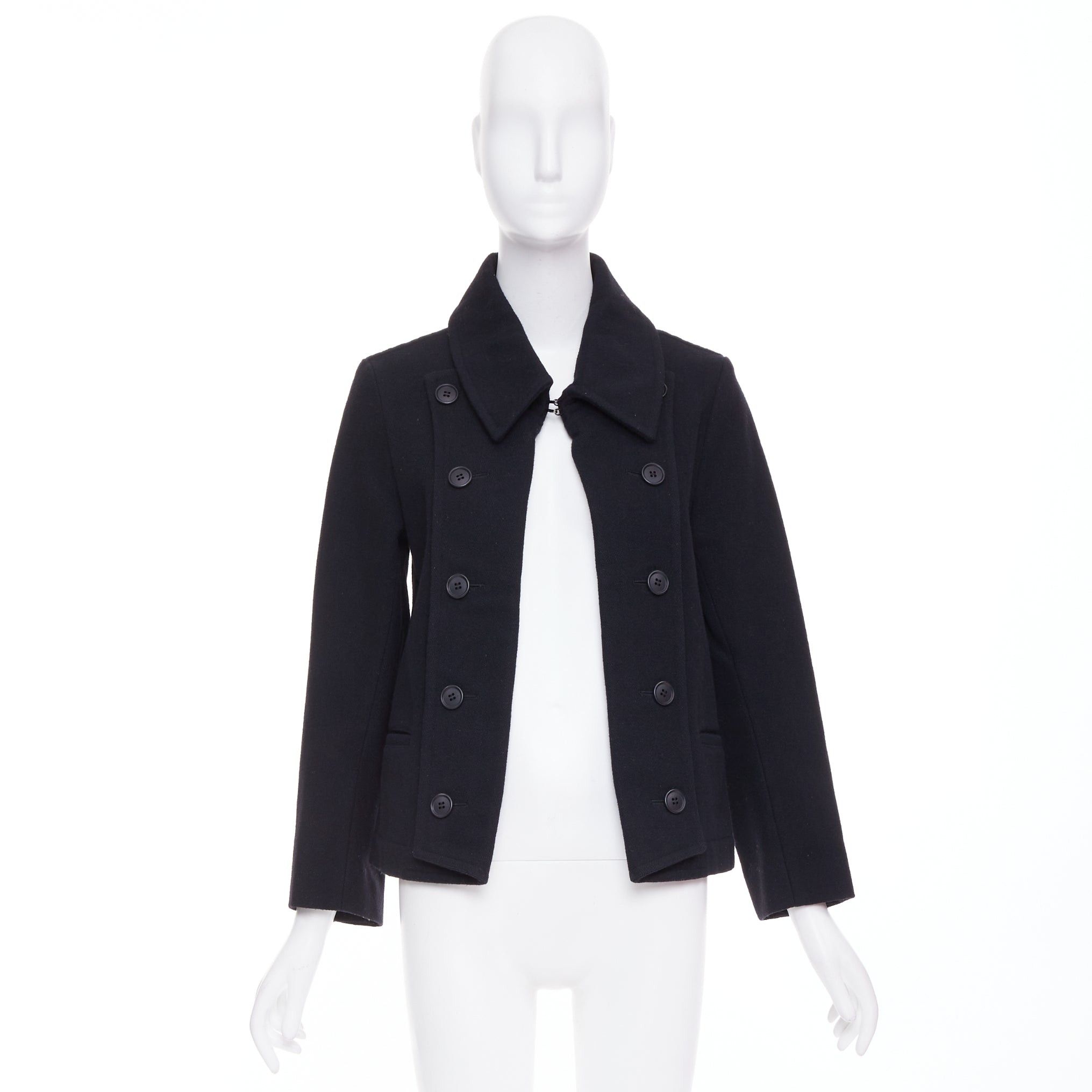 Limi Feu LIMI FEU black wool blend asymmetrical double breasted wool melton peacoat jacket S Size S / US 4 / IT 40 - 10 Thumbnail