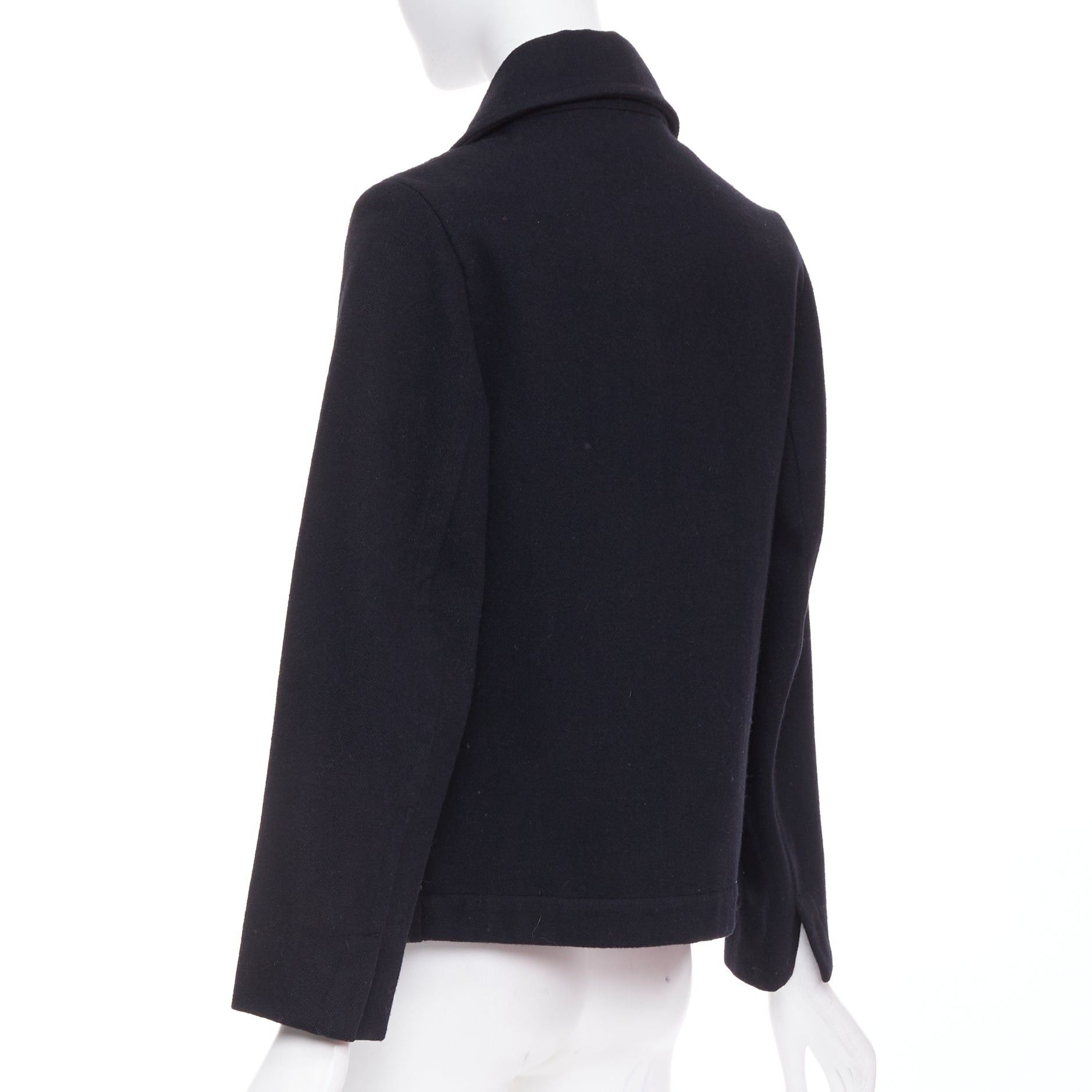 Limi Feu LIMI FEU black wool blend asymmetrical double breasted wool melton peacoat jacket S Size S / US 4 / IT 40 - 7 Thumbnail