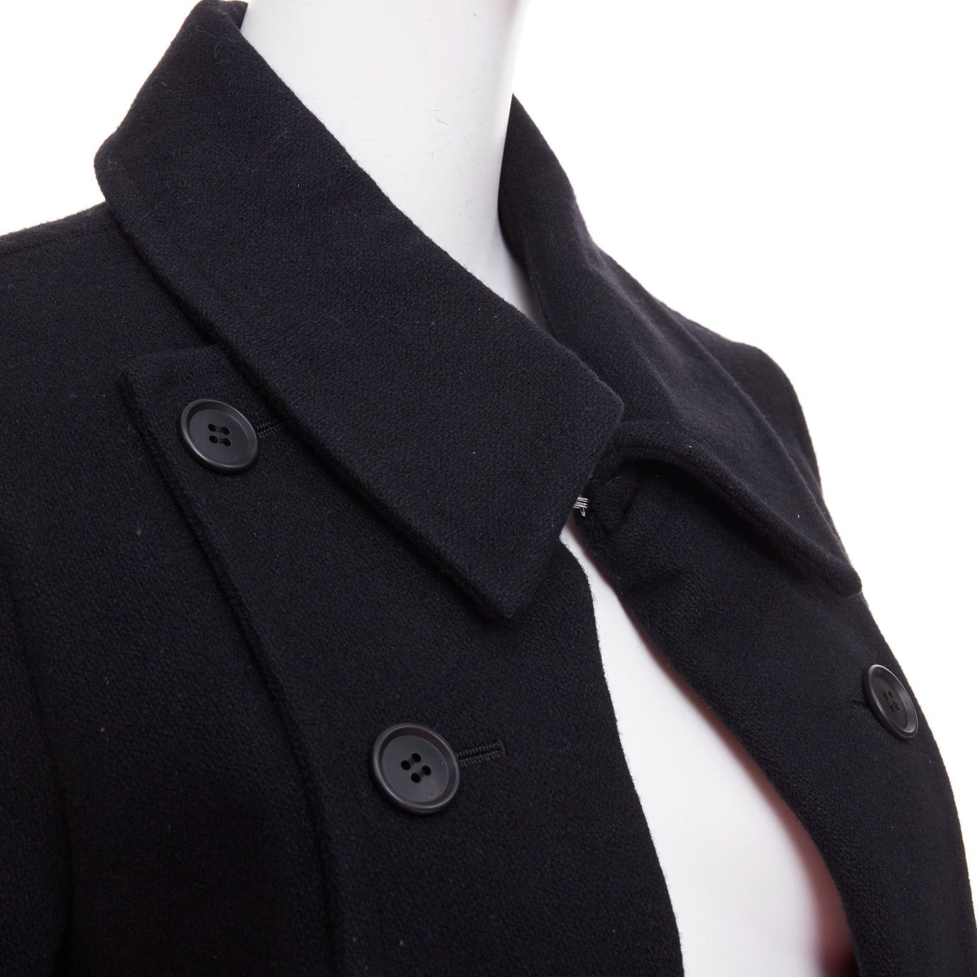 Limi Feu LIMI FEU black wool blend asymmetrical double breasted wool melton peacoat jacket S Size S / US 4 / IT 40 - 2 Thumbnail