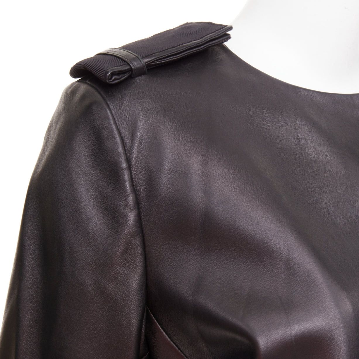 Prada PRADA 2015 black lambskin leather grosgrain trim cropped military jacket IT44 L Size M / US 6-8 / IT 42-44 - 2 Thumbnail