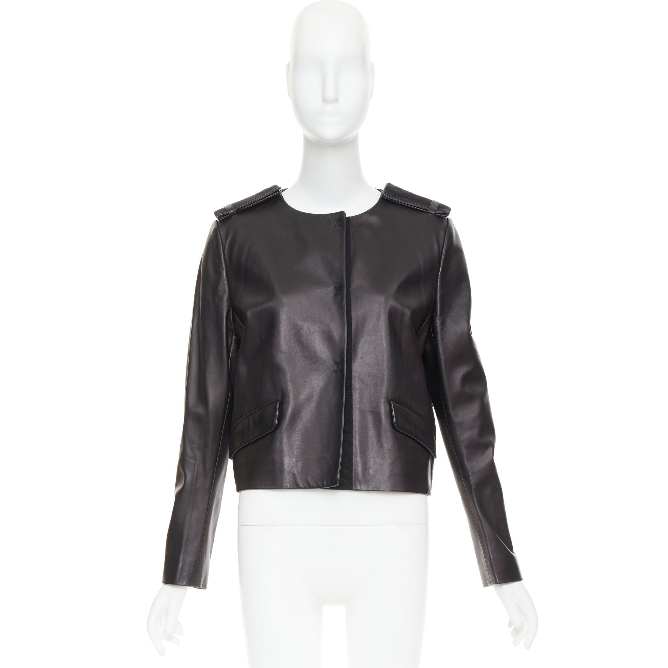 Prada PRADA 2015 black lambskin leather grosgrain trim cropped military jacket IT44 L Size M / US 6-8 / IT 42-44 - 9 Thumbnail