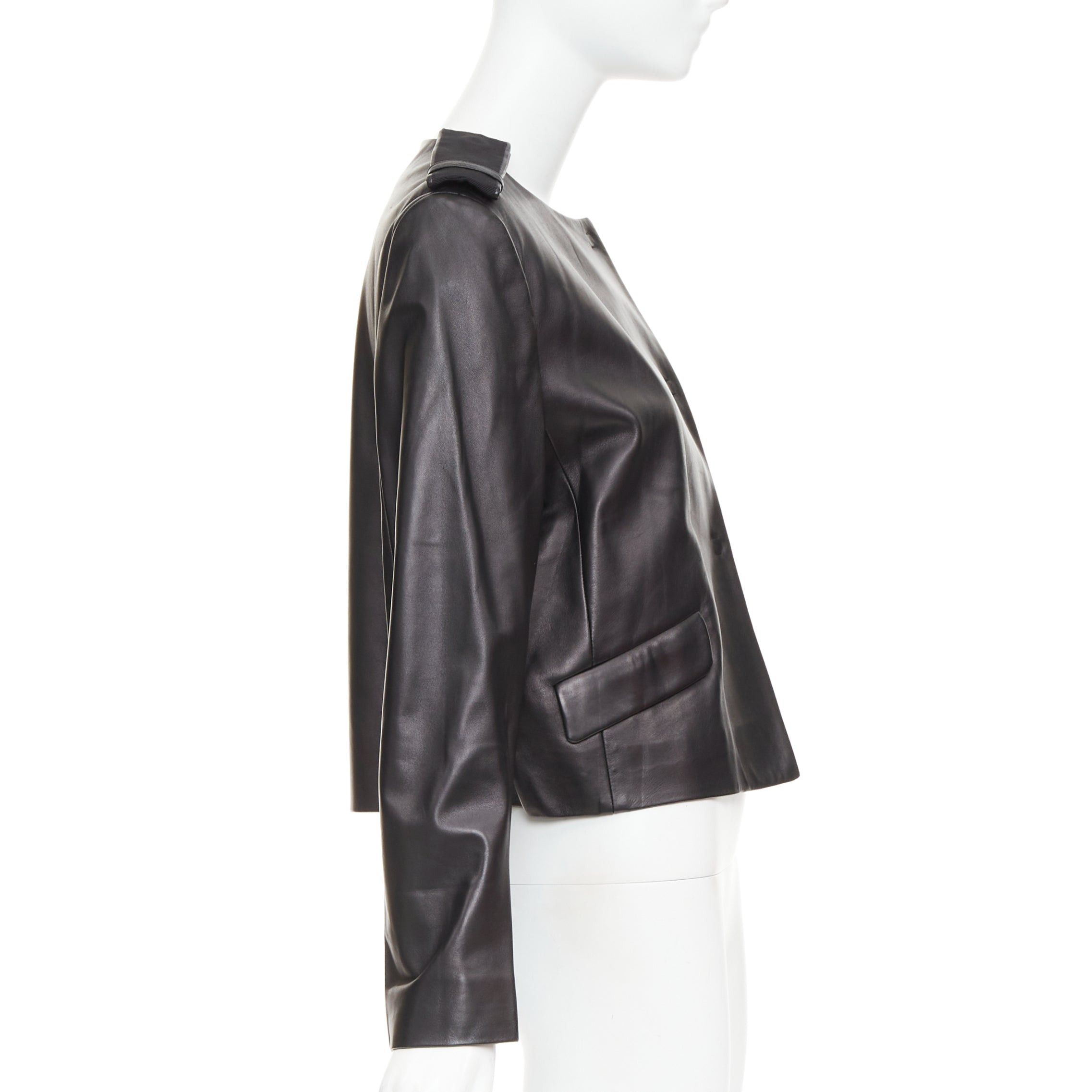 Prada PRADA 2015 black lambskin leather grosgrain trim cropped military jacket IT44 L Size M / US 6-8 / IT 42-44 - 4 Thumbnail