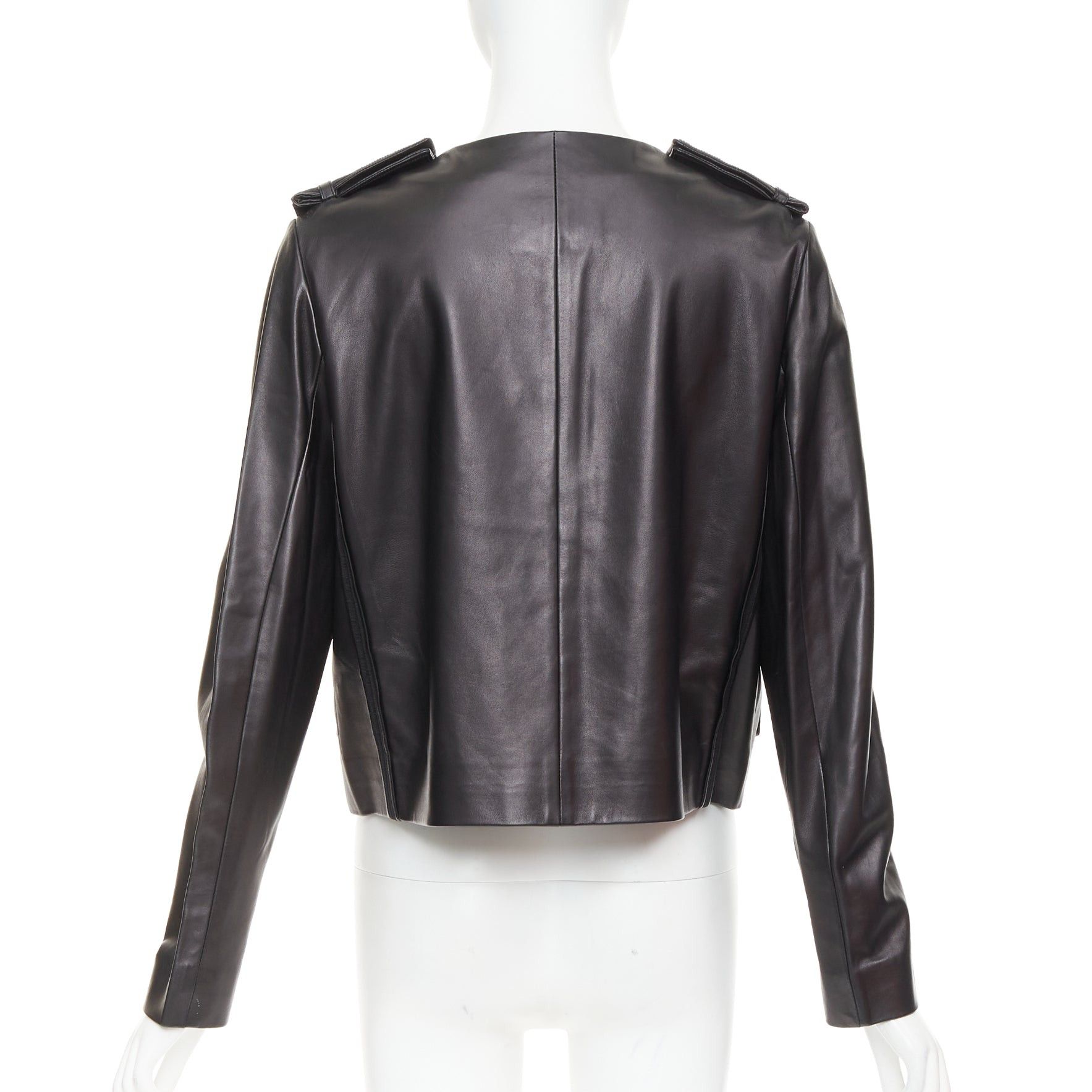 Prada PRADA 2015 black lambskin leather grosgrain trim cropped military jacket IT44 L Size M / US 6-8 / IT 42-44 - 5 Thumbnail