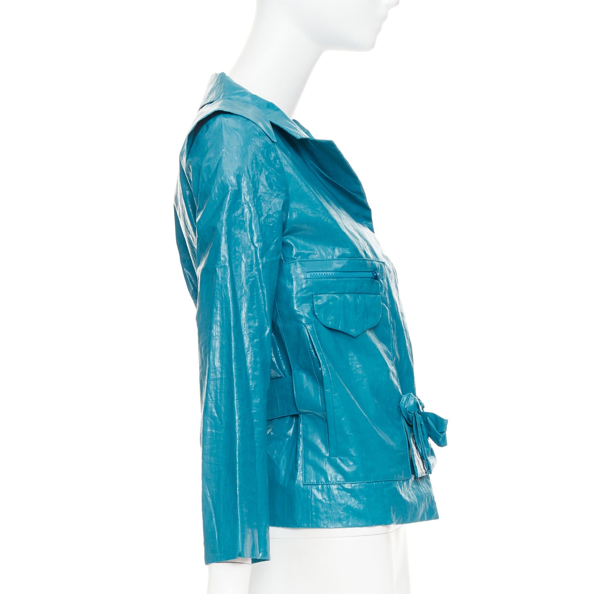 Chloe CHLOE Aqua Fresh blue crinkled coated acetate cotton cropped jacket FR36 S Size S / US 4 / IT 40 - 5 Thumbnail