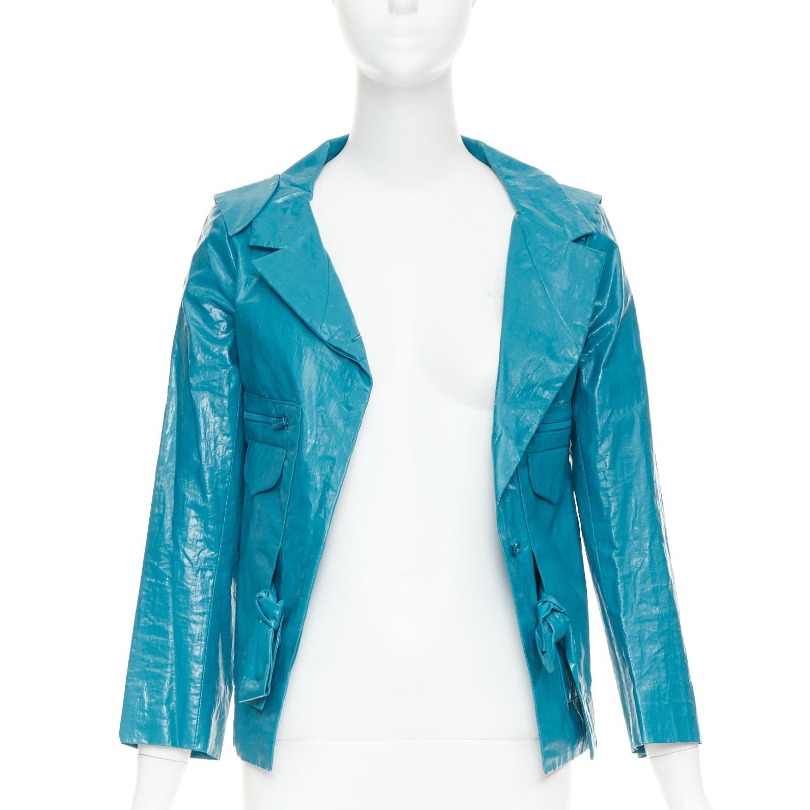 Chloe CHLOE Aqua Fresh blue crinkled coated acetate cotton cropped jacket FR36 S Size S / US 4 / IT 40 - 3 Thumbnail