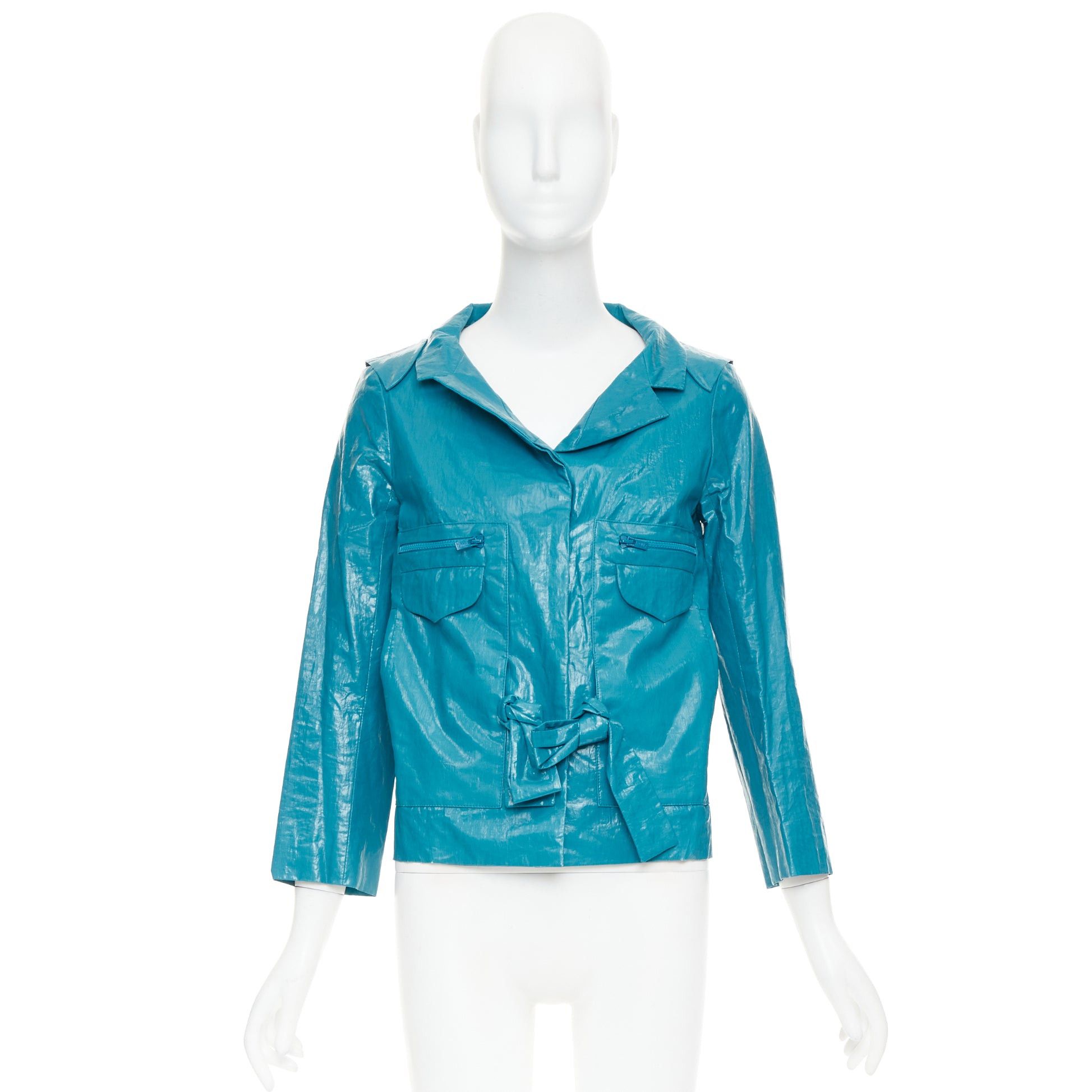 Chloe CHLOE Aqua Fresh blue crinkled coated acetate cotton cropped jacket FR36 S Size S / US 4 / IT 40 - 10 Thumbnail