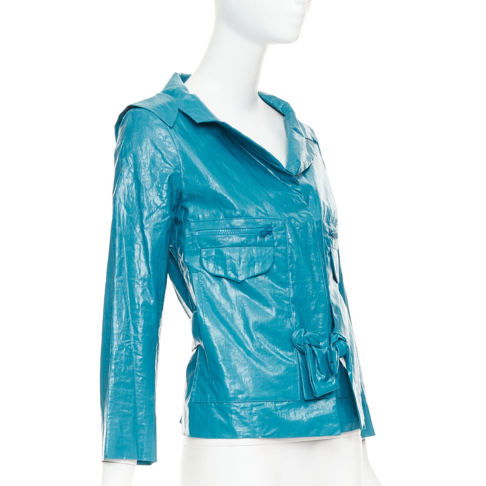 Chloe CHLOE Aqua Fresh blue crinkled coated acetate cotton cropped jacket FR36 S Size S / US 4 / IT 40 - 4 Thumbnail