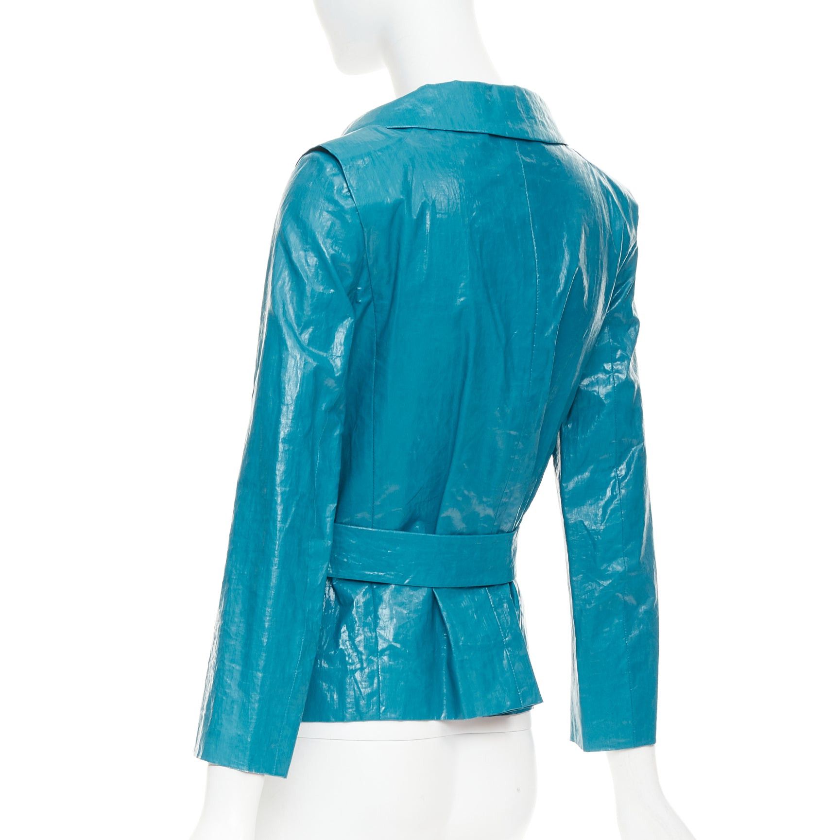 Chloe CHLOE Aqua Fresh blue crinkled coated acetate cotton cropped jacket FR36 S Size S / US 4 / IT 40 - 7 Thumbnail