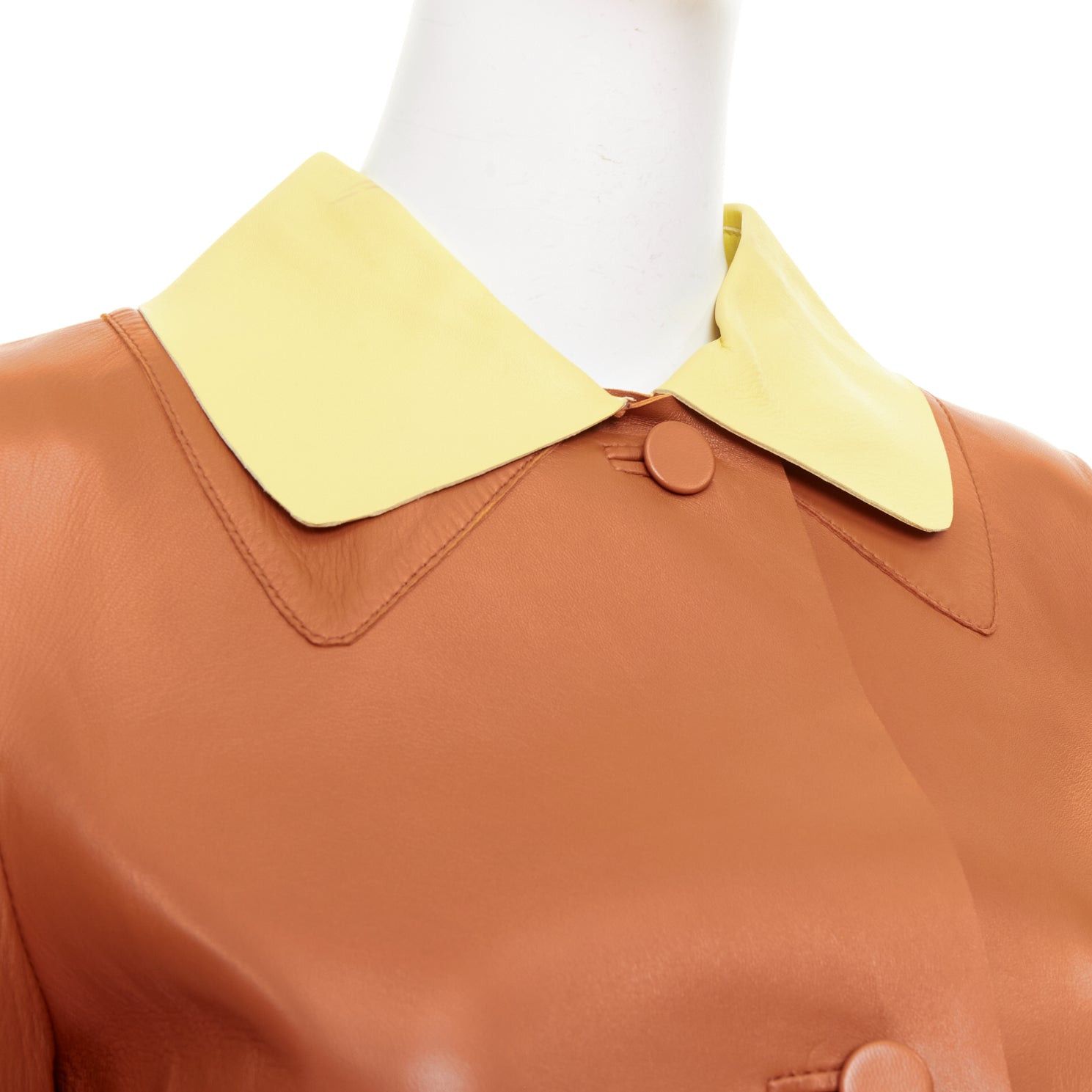 Marni MARNI SS2015 yellow tan turquoise colorblocked lambskin leather coat IT38 XS Size XS / US 0-2 / IT 36-38 - 8 Thumbnail