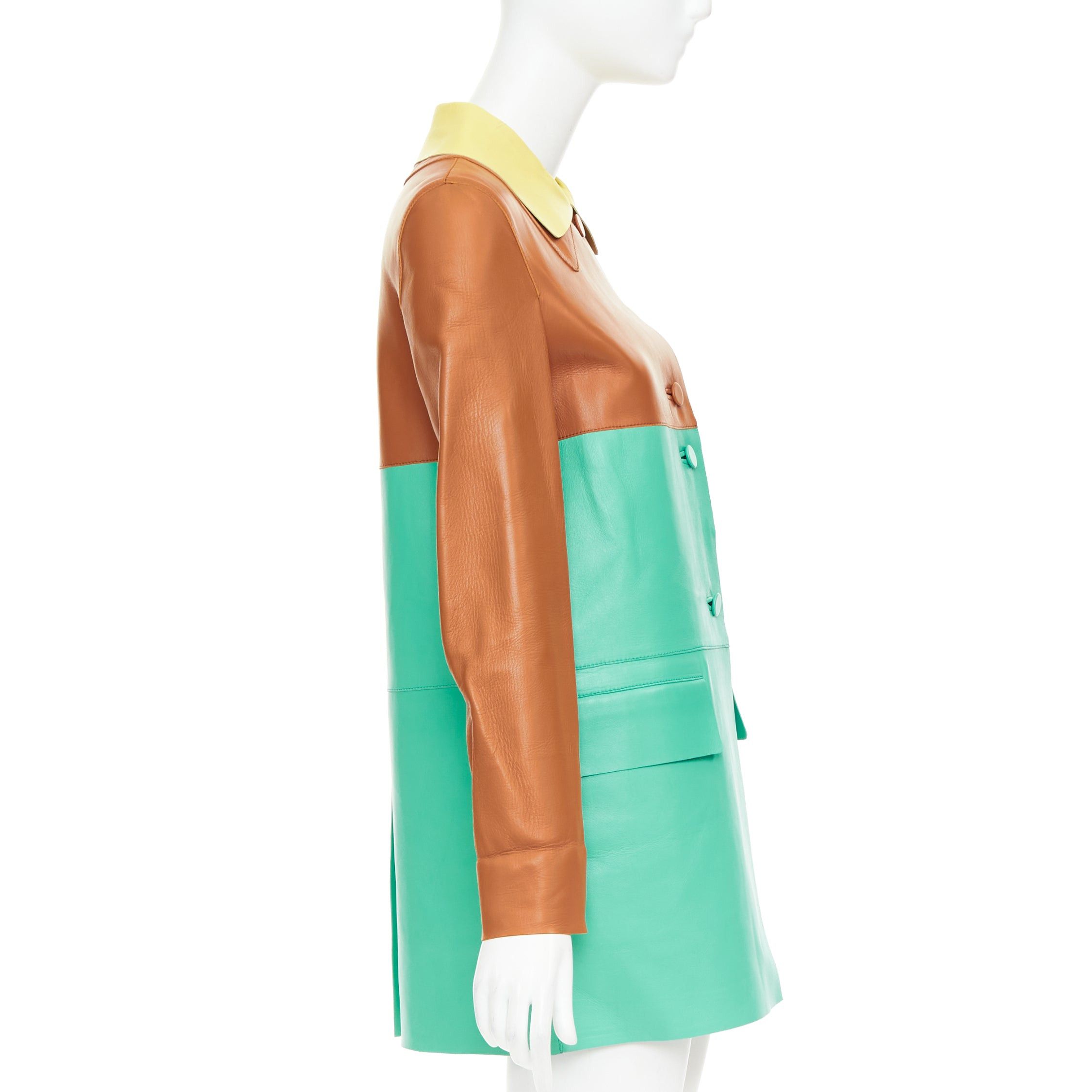 Marni MARNI SS2015 yellow tan turquoise colorblocked lambskin leather coat IT38 XS Size XS / US 0-2 / IT 36-38 - 5 Thumbnail
