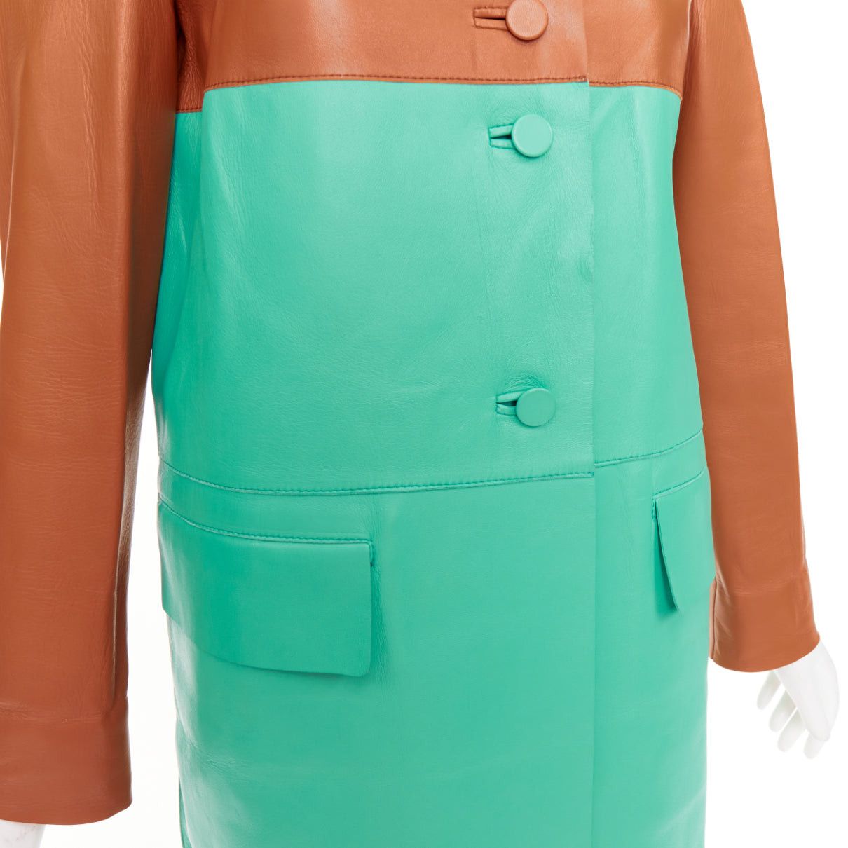 Marni MARNI SS2015 yellow tan turquoise colorblocked lambskin leather coat IT38 XS Size XS / US 0-2 / IT 36-38 - 2 Thumbnail