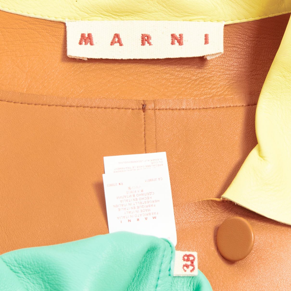 Marni MARNI SS2015 yellow tan turquoise colorblocked lambskin leather coat IT38 XS Size XS / US 0-2 / IT 36-38 - 10 Thumbnail
