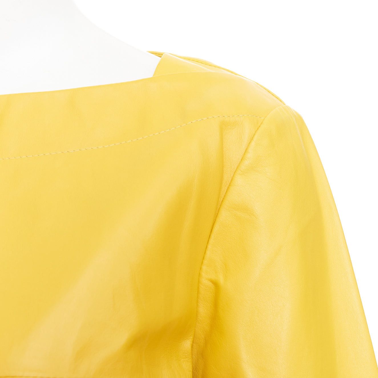 Marni MARNI 2014 yellow off-white lambskin leather colorblock boat neck top IT38 XS Size XS / US 0-2 / IT 36-38 - 7 Thumbnail