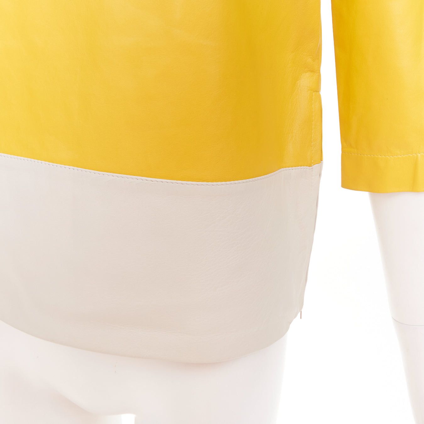 Marni MARNI 2014 yellow off-white lambskin leather colorblock boat neck top IT38 XS Size XS / US 0-2 / IT 36-38 - 2 Thumbnail