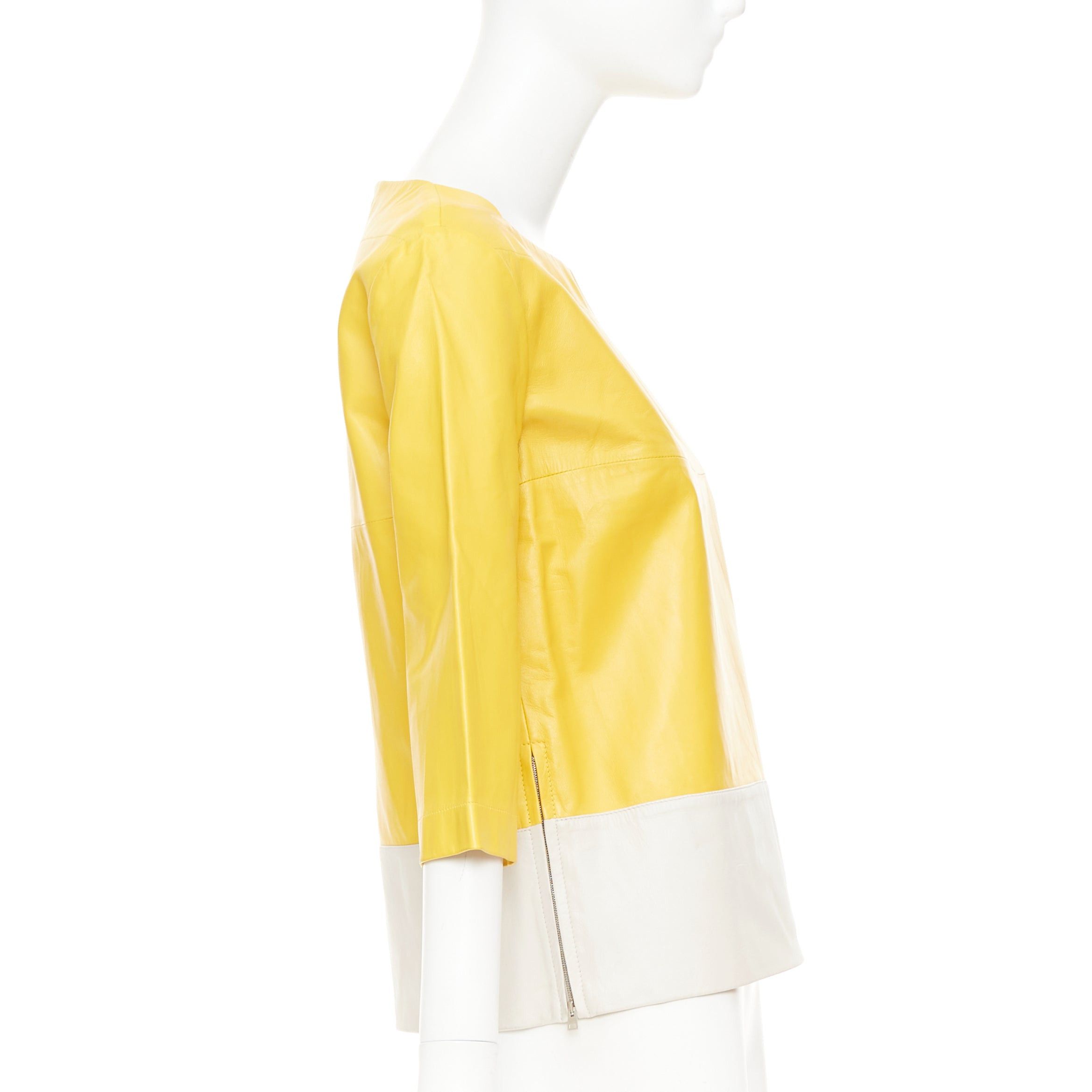 Marni MARNI 2014 yellow off-white lambskin leather colorblock boat neck top IT38 XS Size XS / US 0-2 / IT 36-38 - 4 Thumbnail